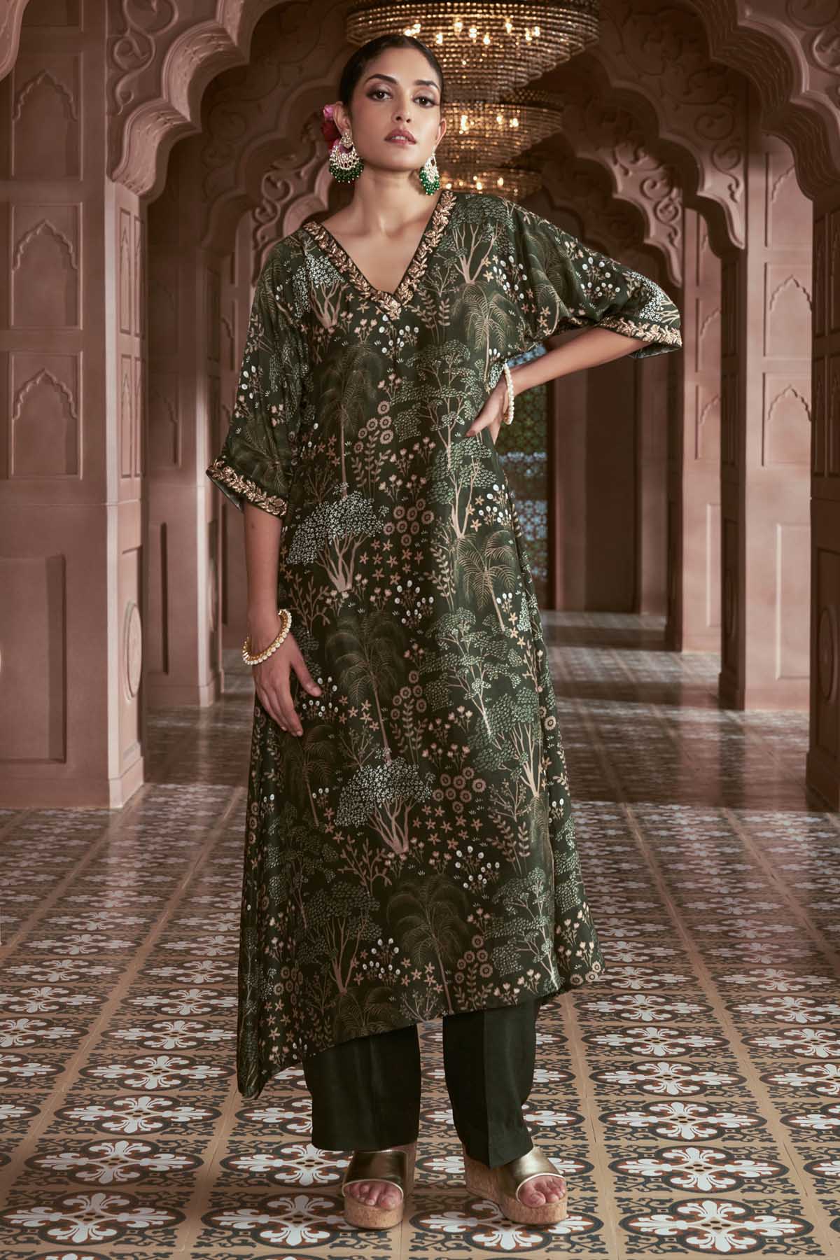 Megha Pitti Green Embroidered Kurta & Pants for women online at ScrollnShops