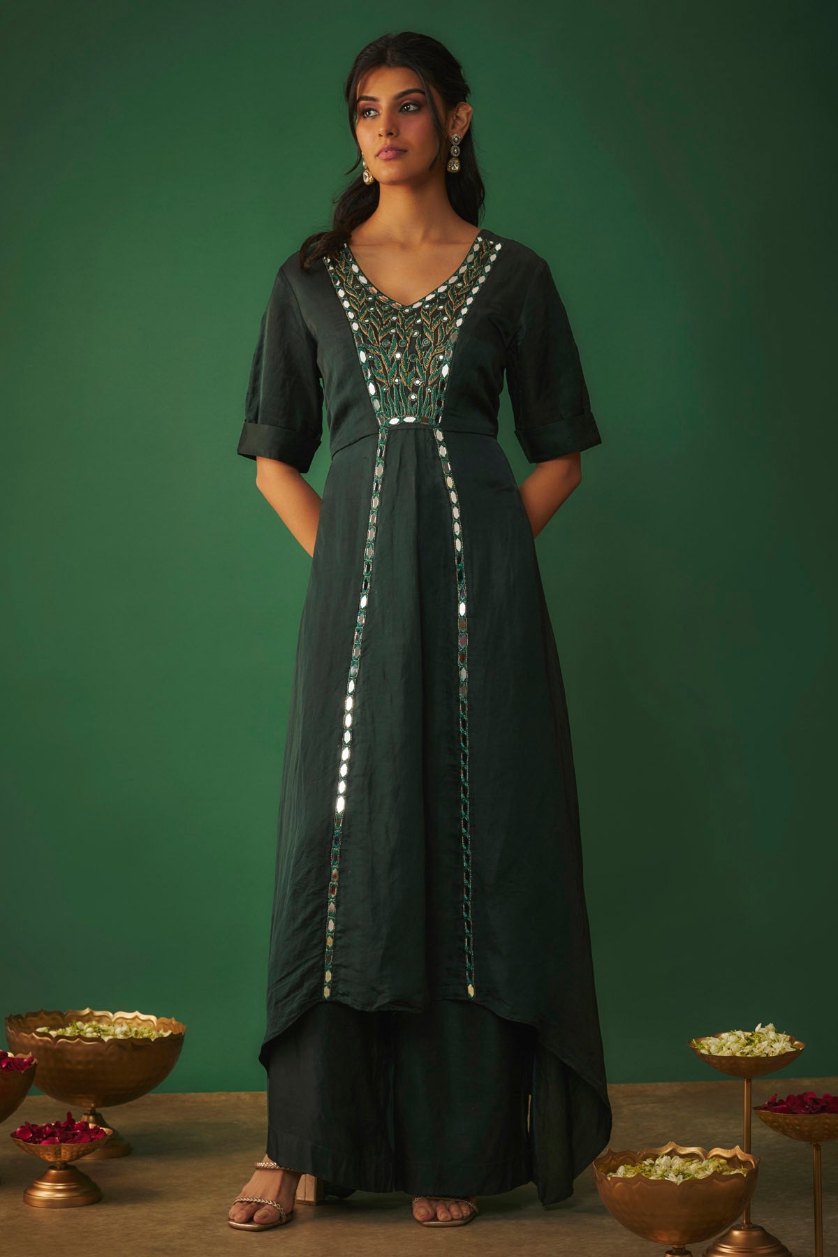 Mehak Murpana Green Embroidered Kurta & Pants for Women Online at ScrollnShops