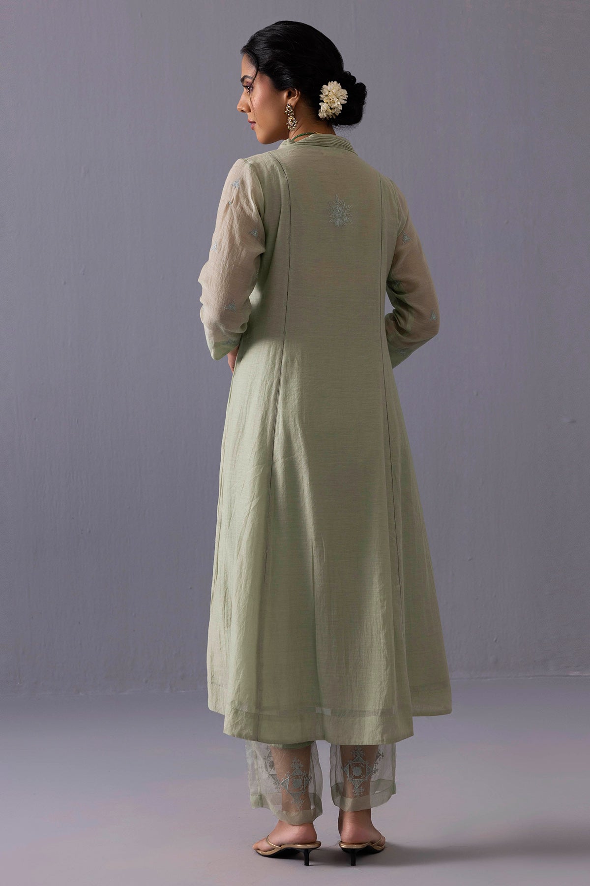 Green Embroidered V-Neck Kurta & Pants