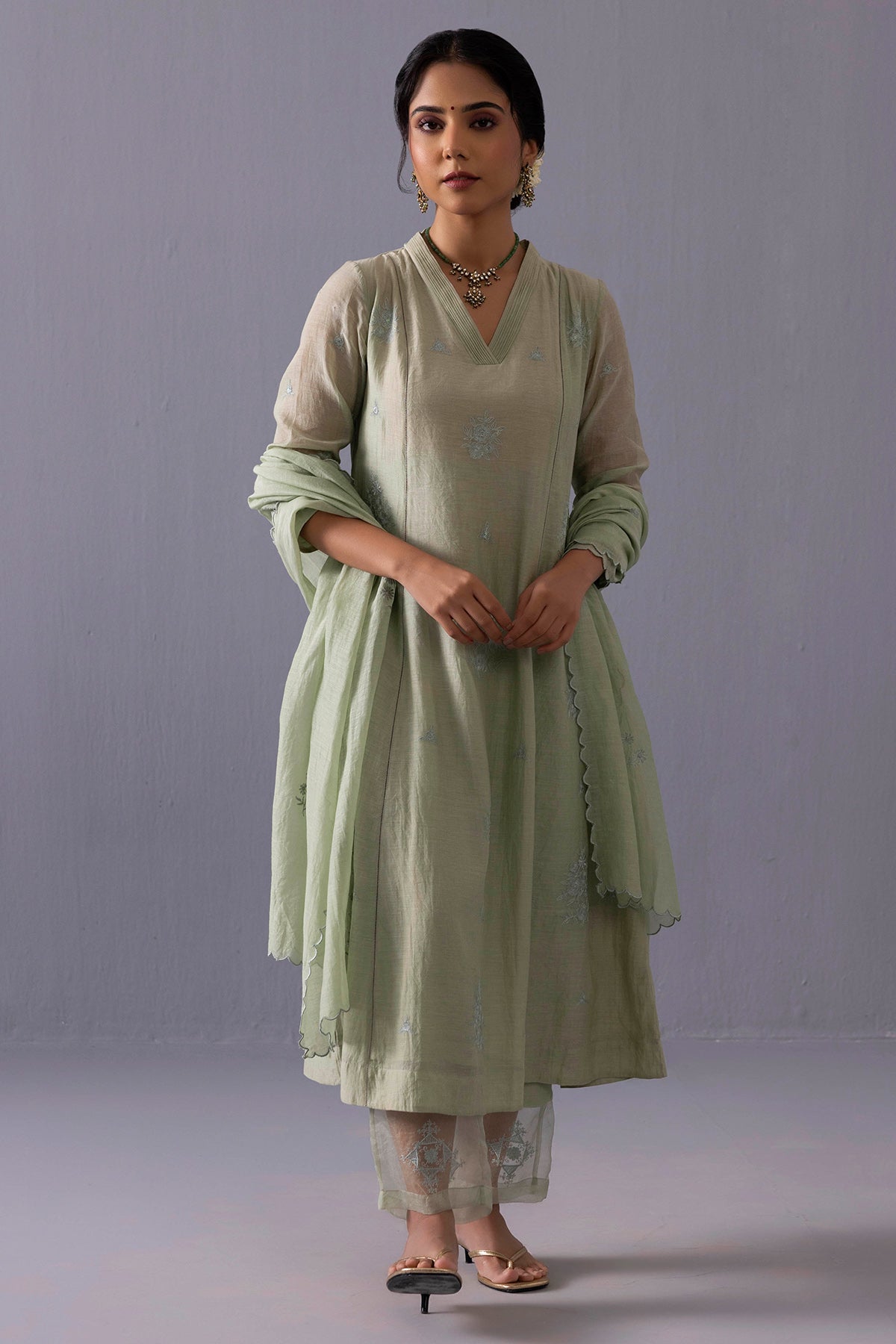 Buy Green Embroidered Kurta & Pants for women online available at ScrollnShops