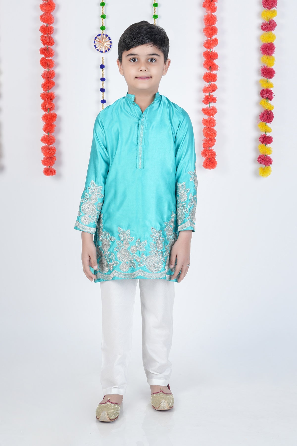 Buy Green Embroidered Kurta & Pyjama by Little Brats for Boys online at ScrollnShops