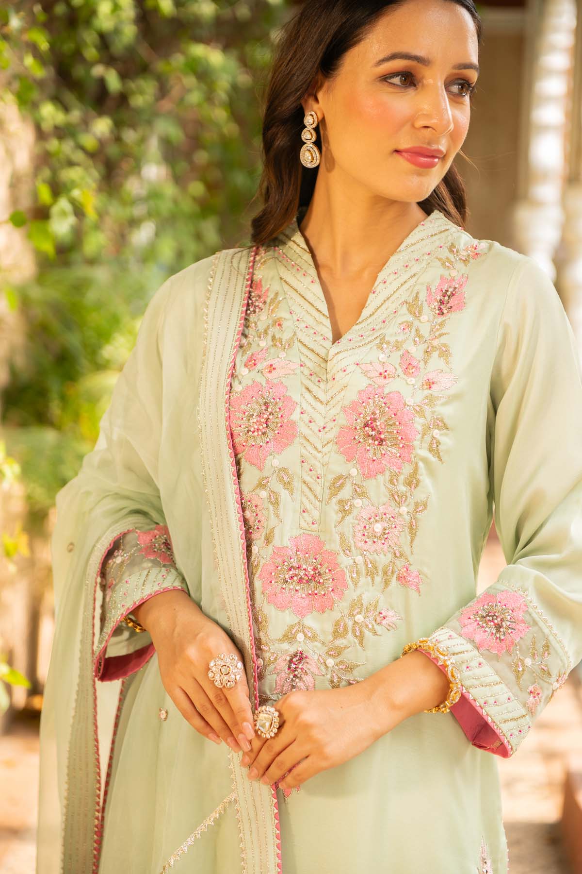 Embroidered Green Kurta Set