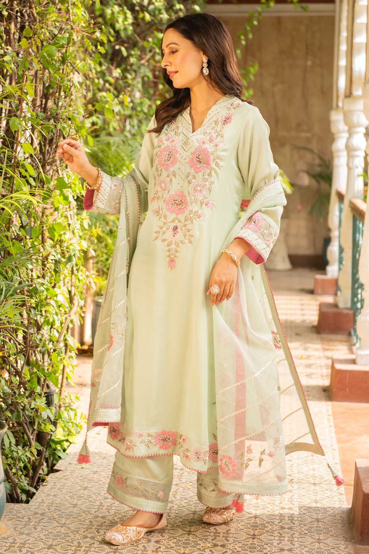 Embroidered Green Kurta Set