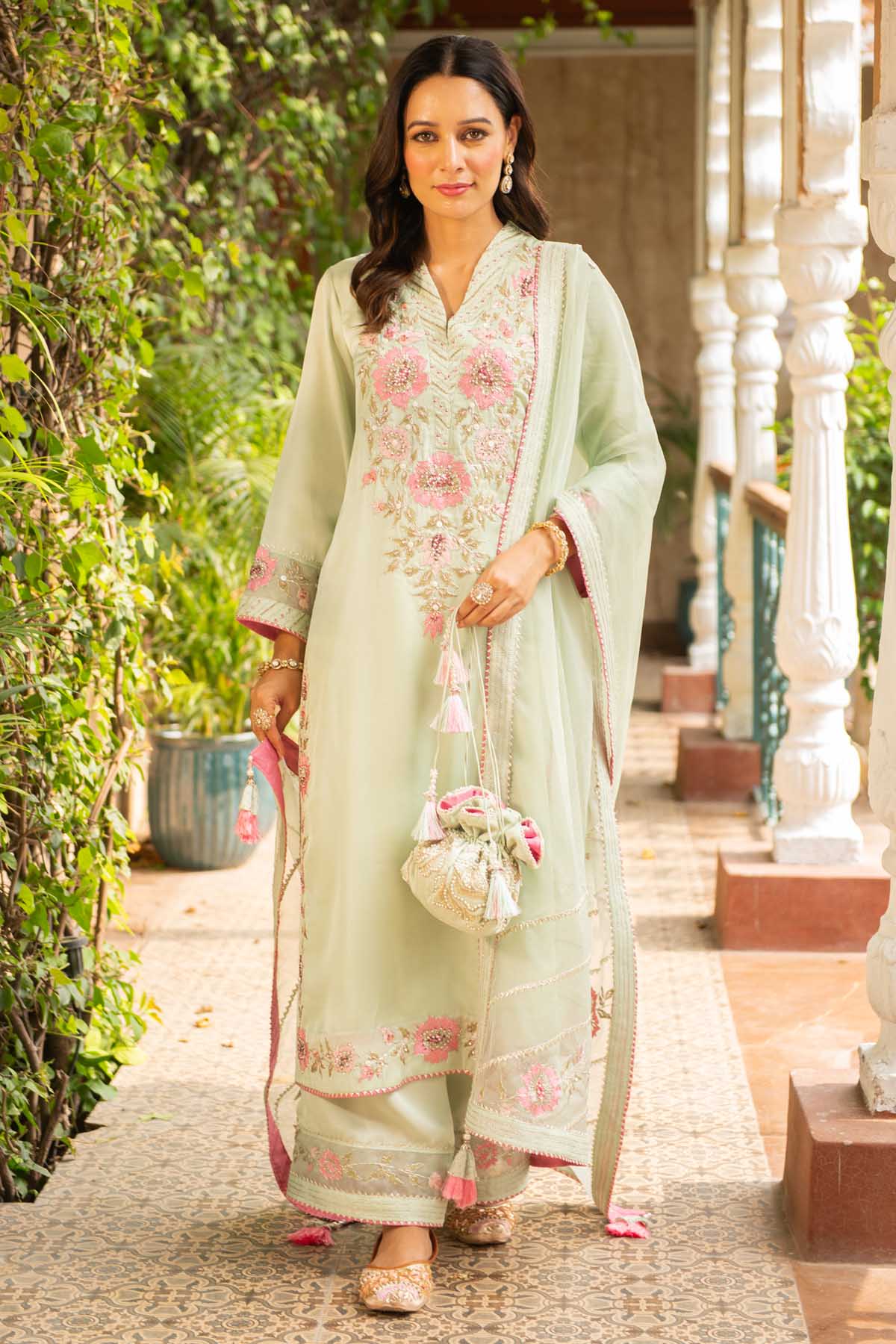 Buy Embroidered Green Kurta Set Online