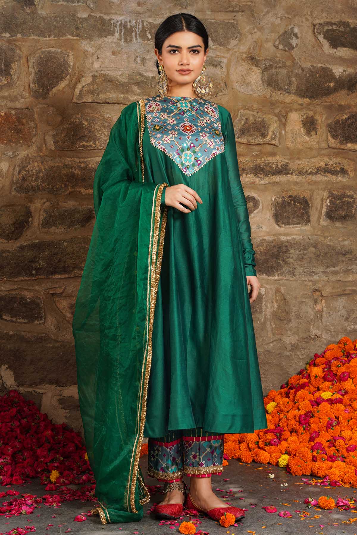 Seharre Green Embroidered Kurta Set for women online at ScrollnShops