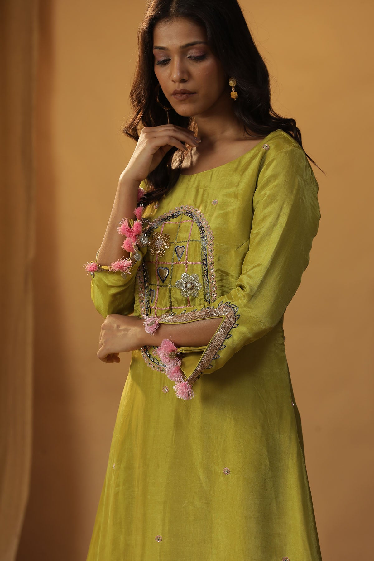 Chanderi Cutdana Work Kurta Set