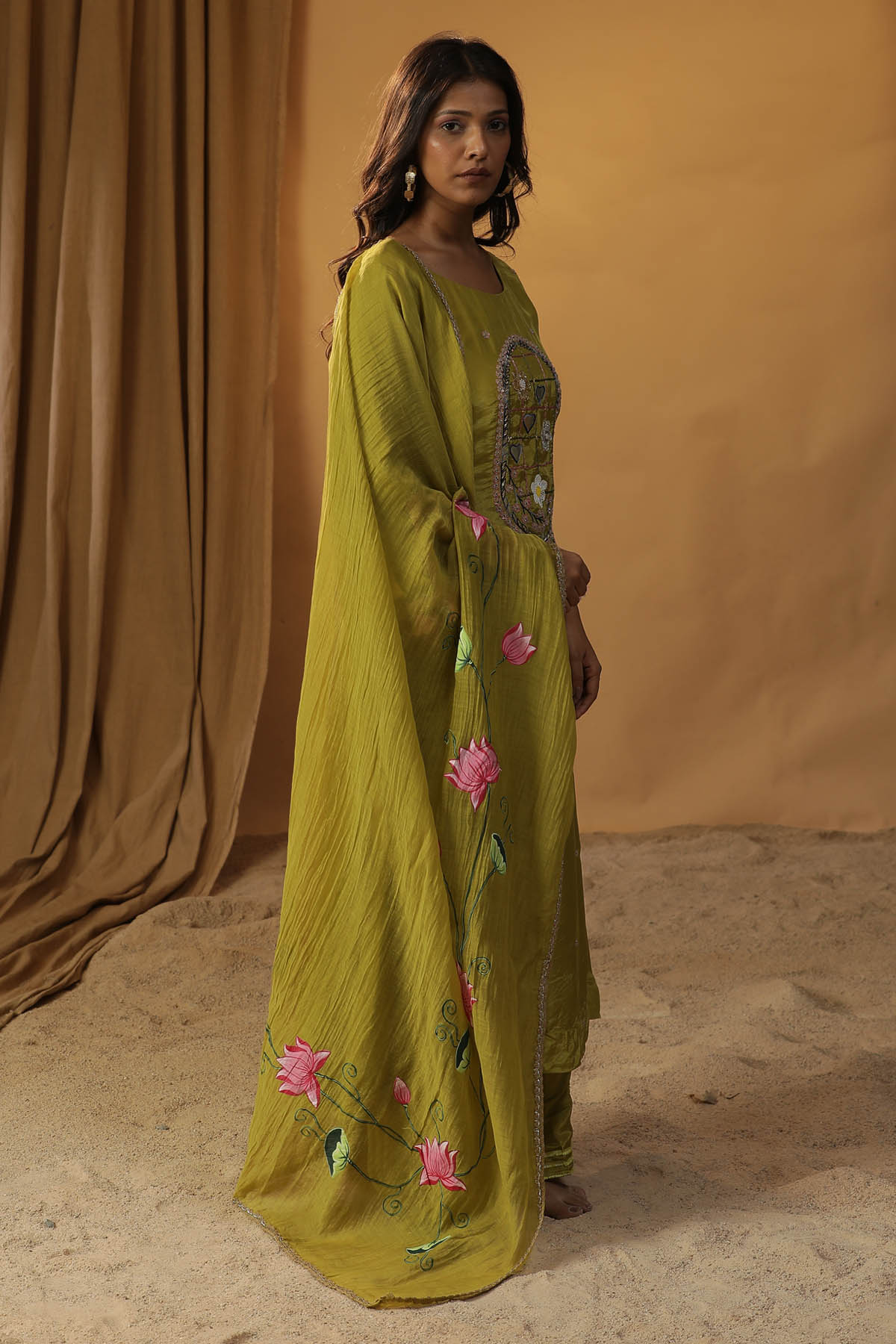 Chanderi Cutdana Work Kurta Set