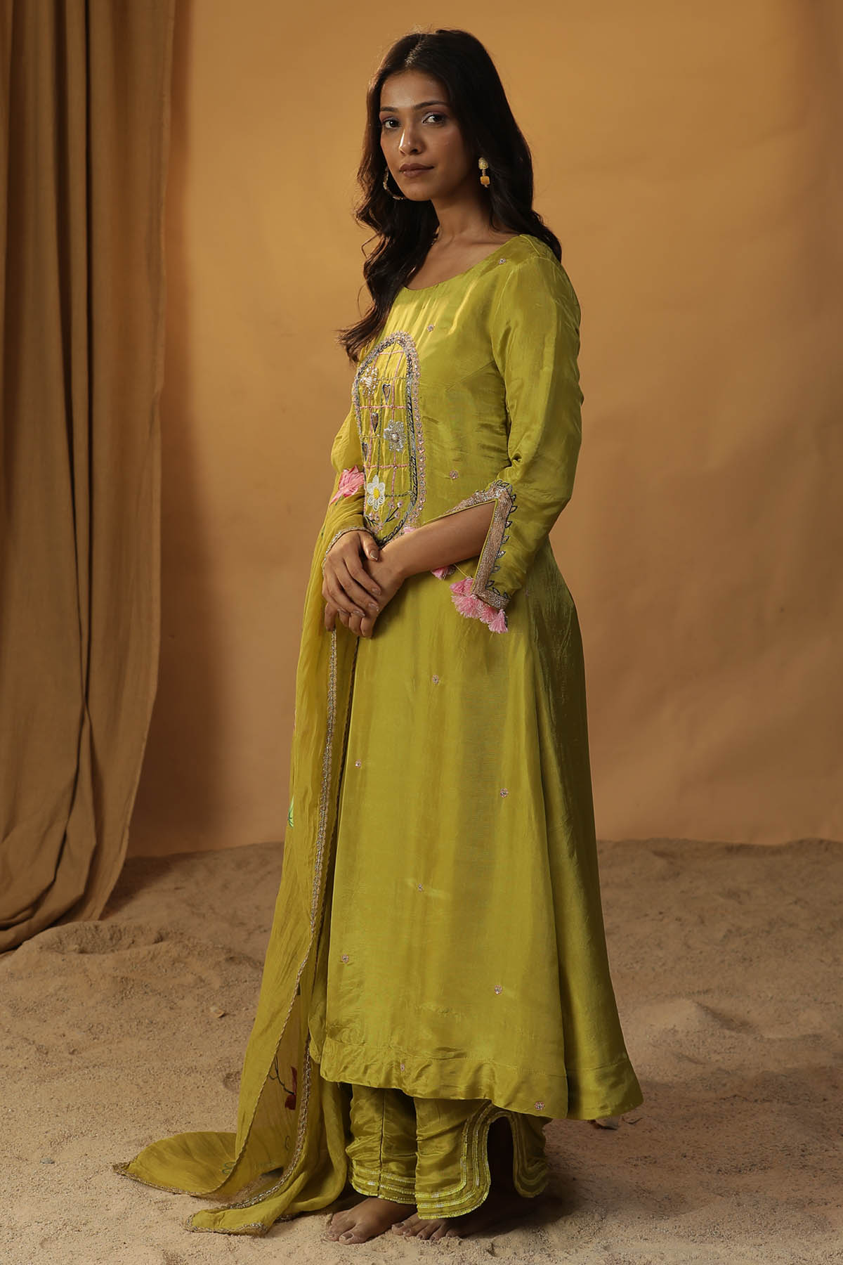 Chanderi Cutdana Work Kurta Set