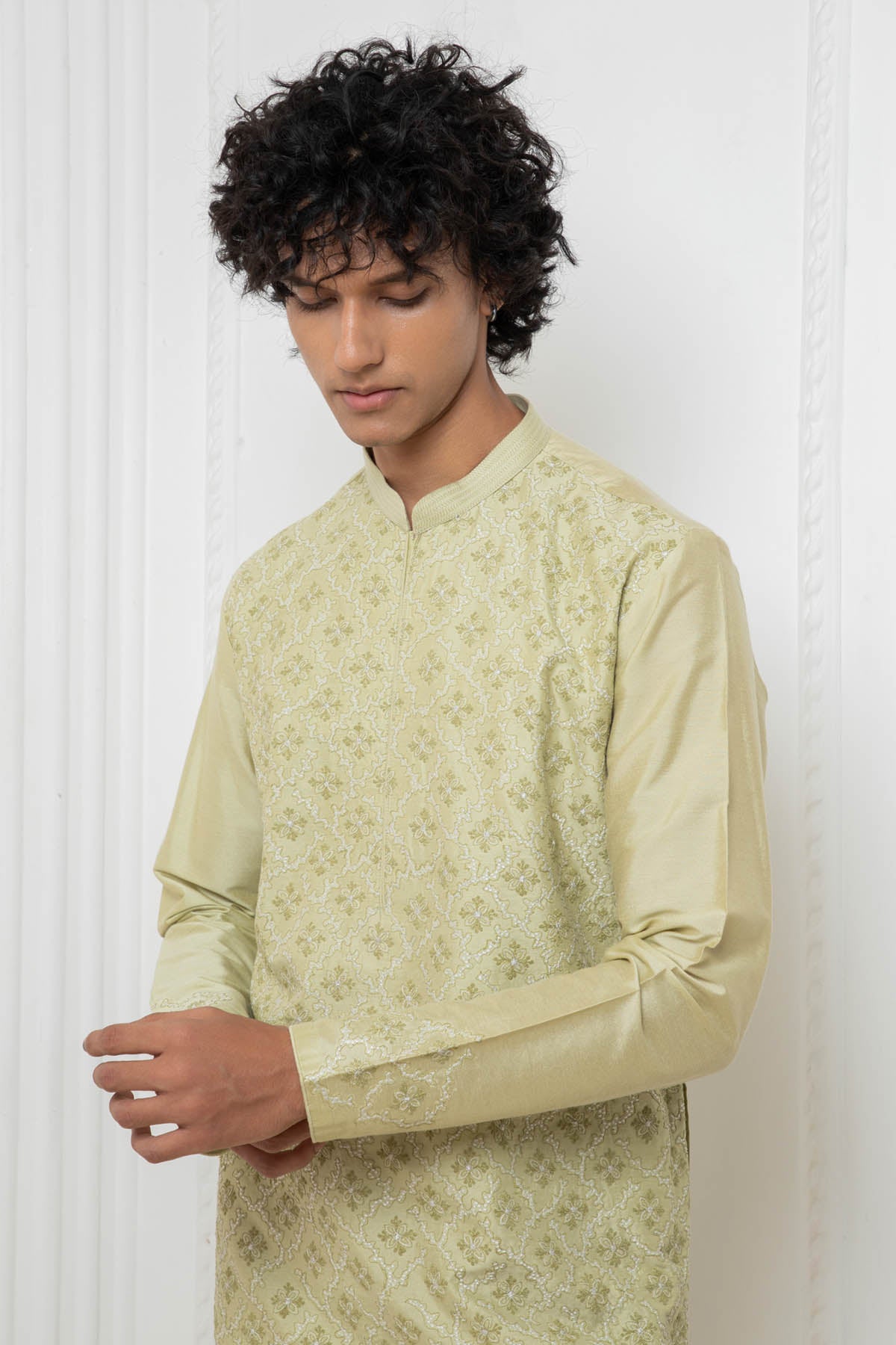 Cotton Silk Light Green Kurta Set