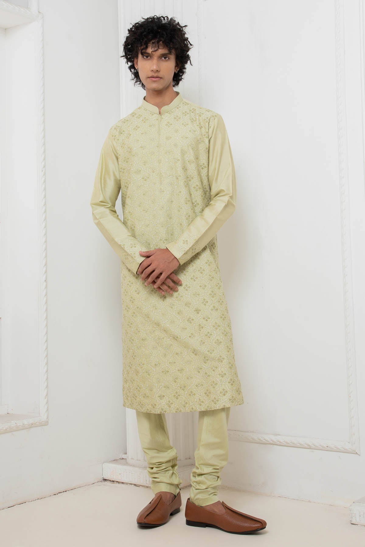 Cotton Silk Light Green Kurta Set