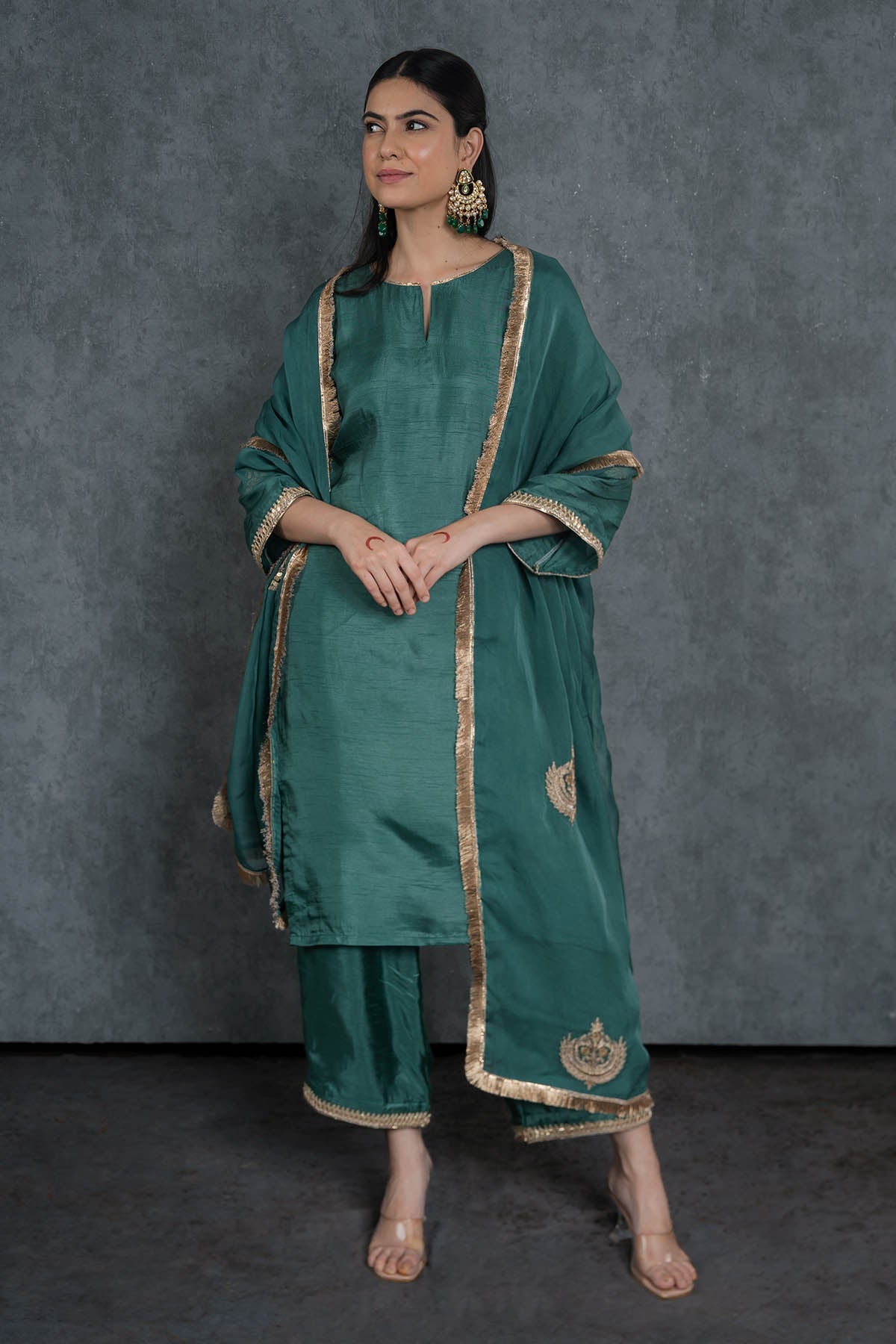 Buy Green Embroidered Lace Kurta Set by Shop Gulmohar for women online at ScrollnShops