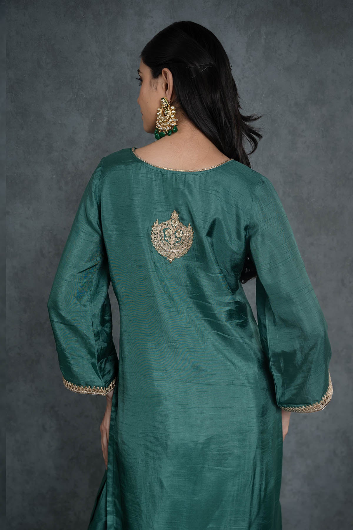 Green Embroidered Lace Kurta Set
