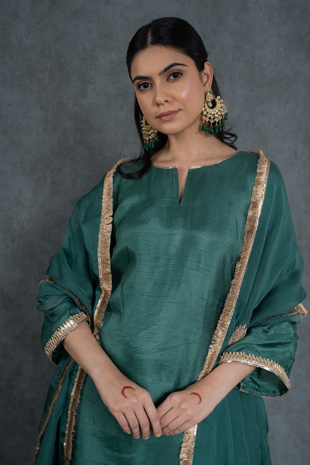Green Embroidered Lace Kurta Set