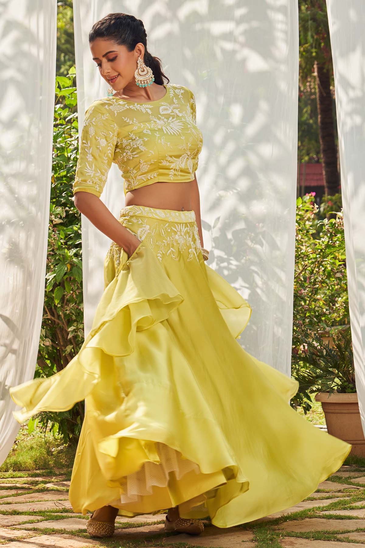 Lime Embroidered Lehenga Set