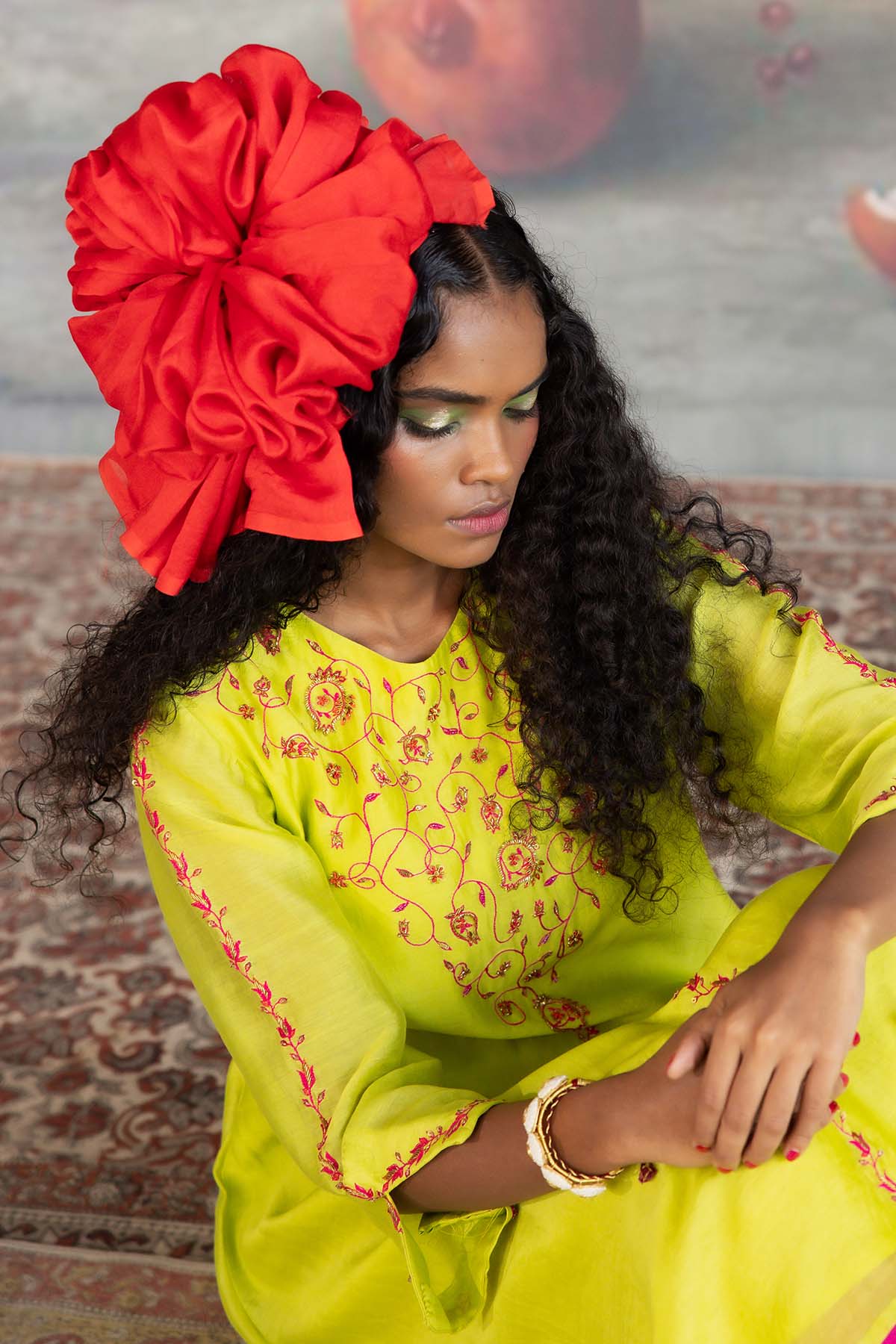 Green Embroidered Long Kurta