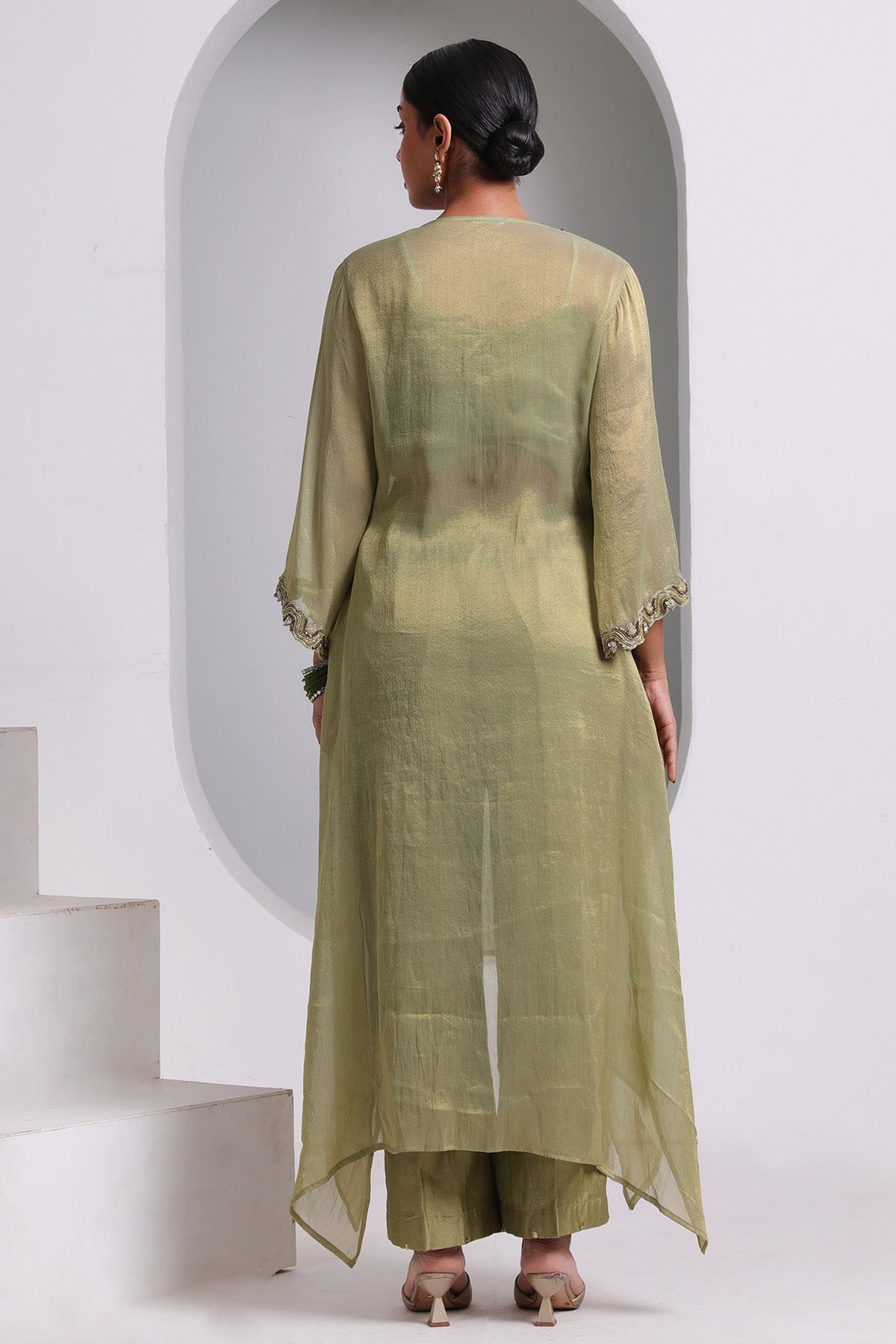 Green Embroidered Neck Kurta Set