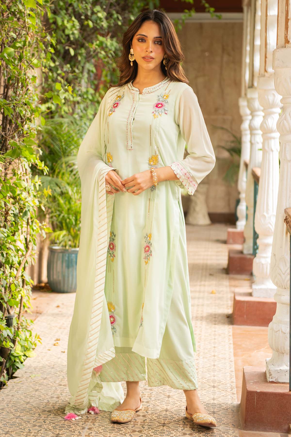 Ajiesh Oberoi Green Embroidered Palazzo Set for women online at ScrollnShops