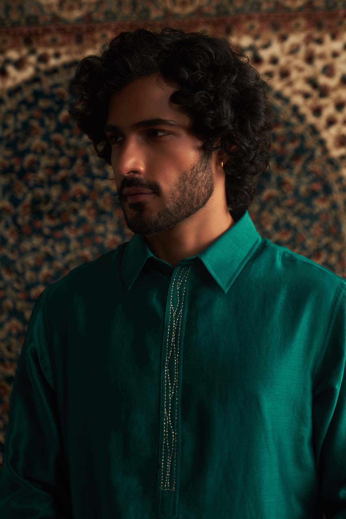 Green Embroidered Pathani Set