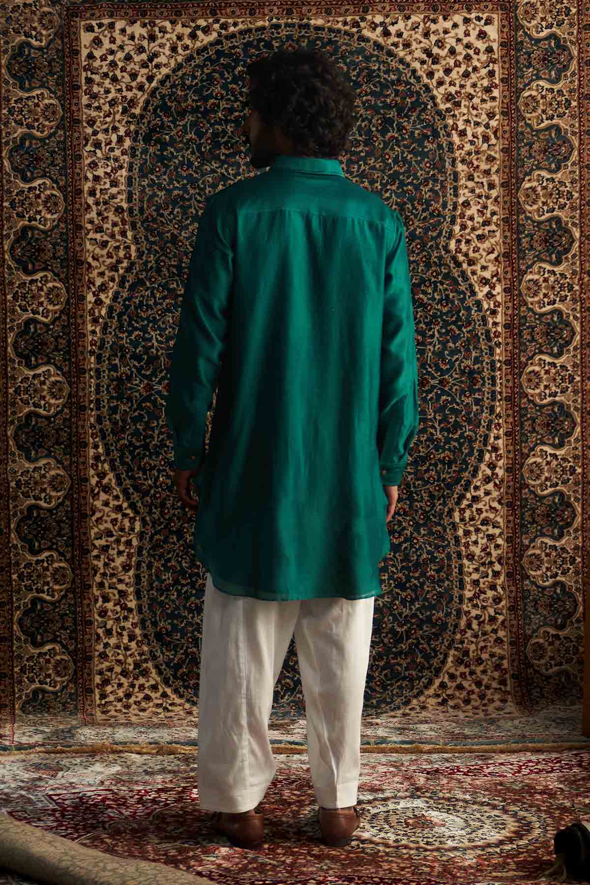 Green Embroidered Pathani Set