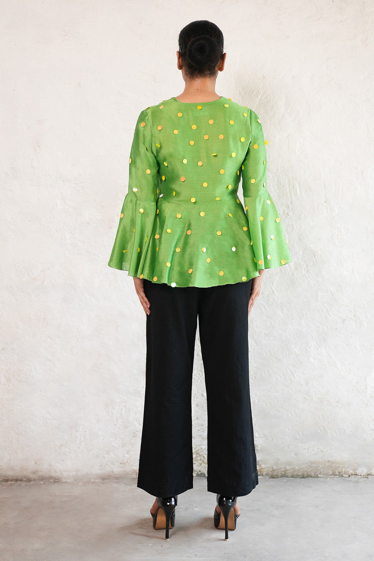 Green Embroidered Peplum Top