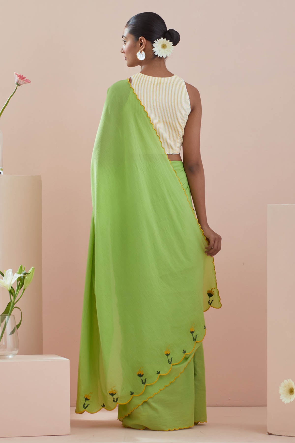 Green Embroidered Saree & Blouse