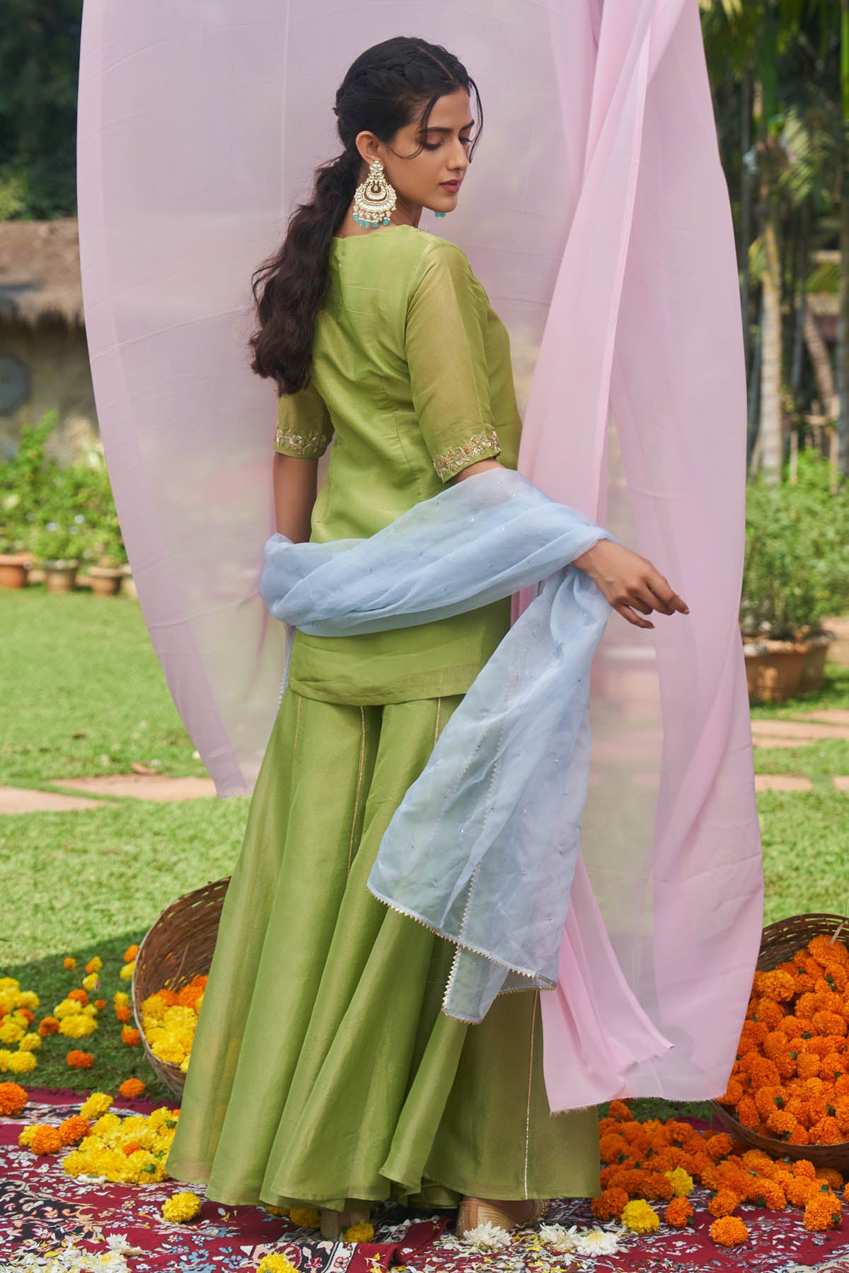 Green Embroidered Sharara Set