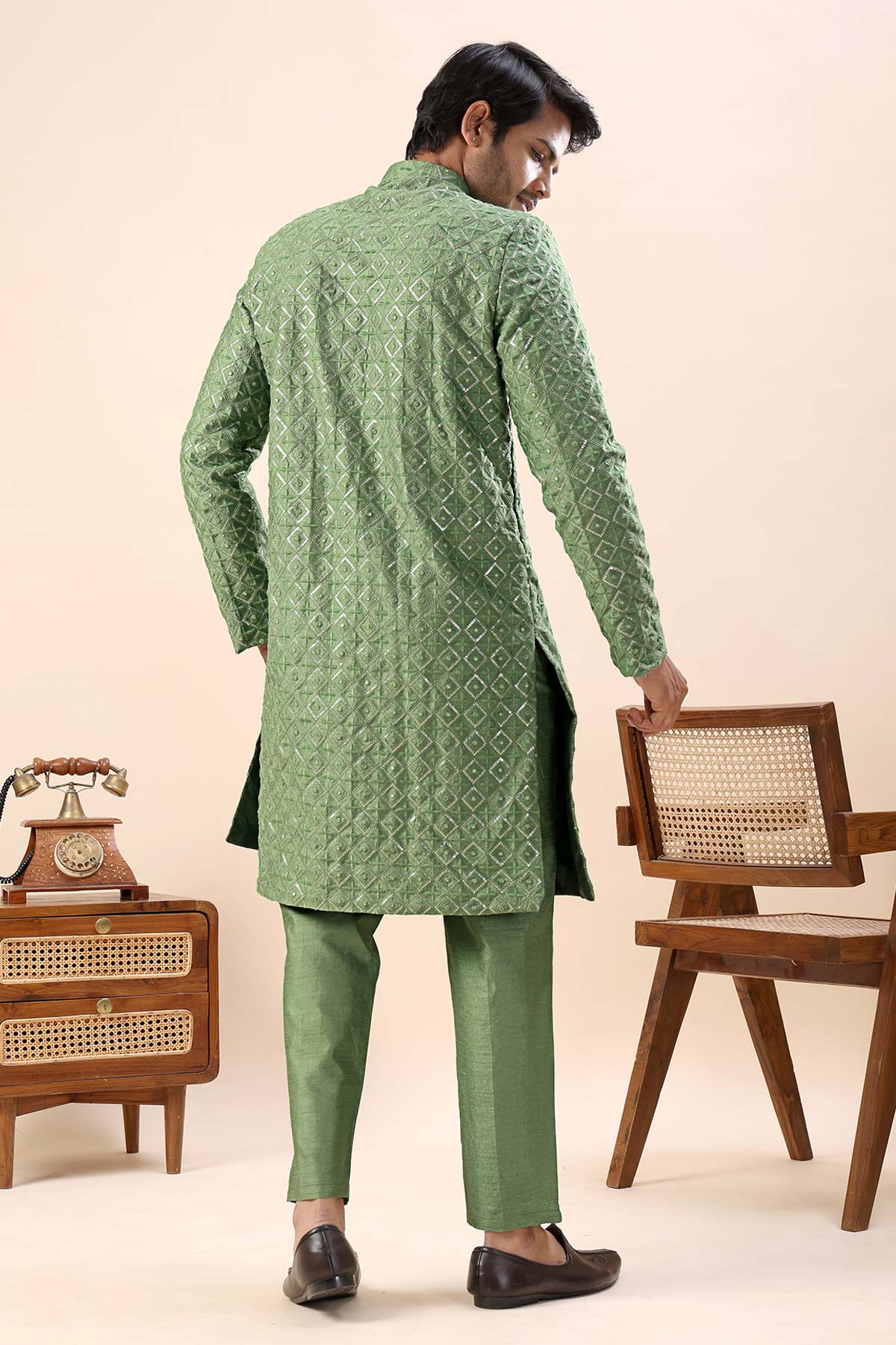 Green Embroidery Sherwani Pants