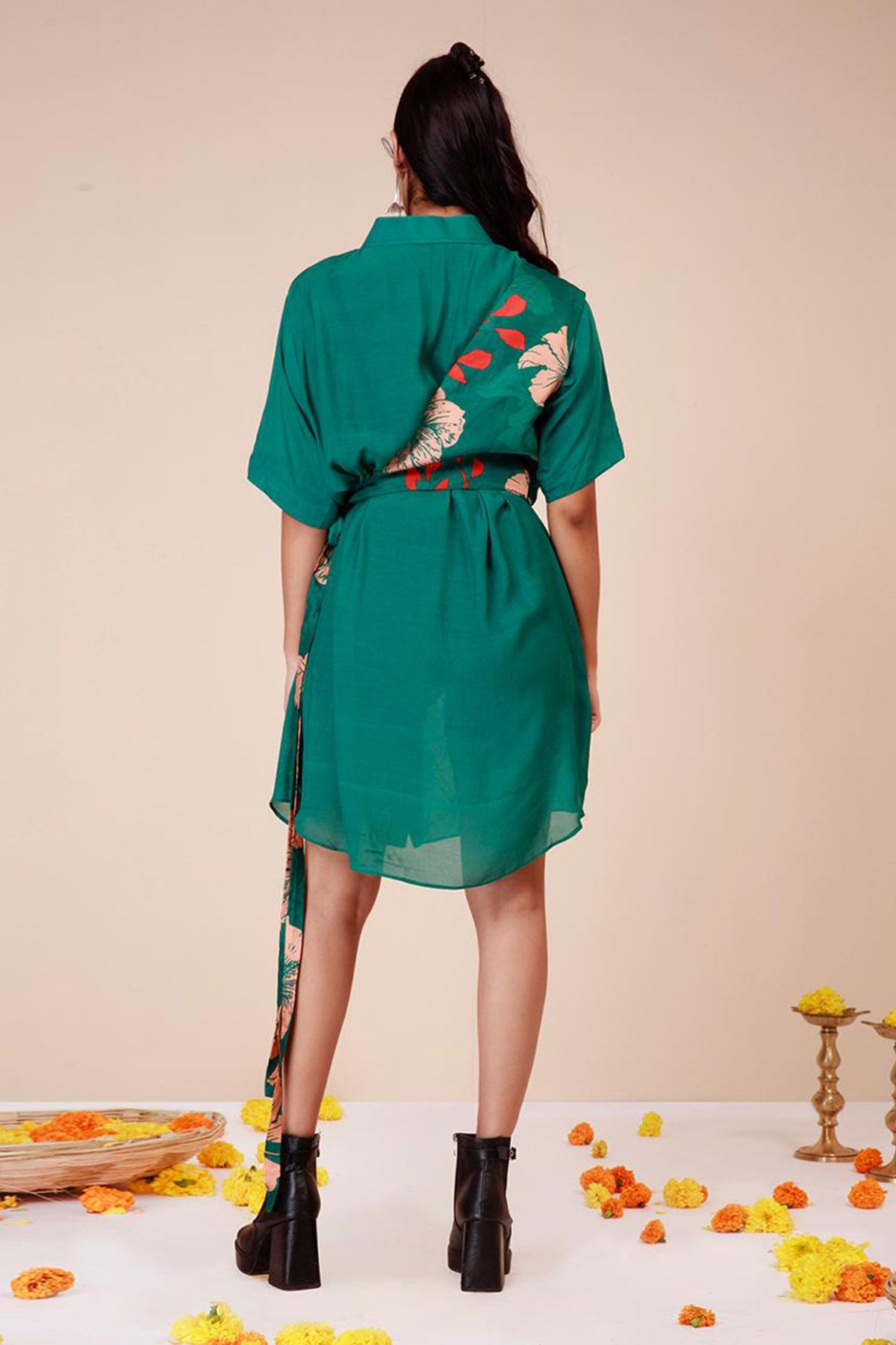 Green Embroidered Shirt Dress