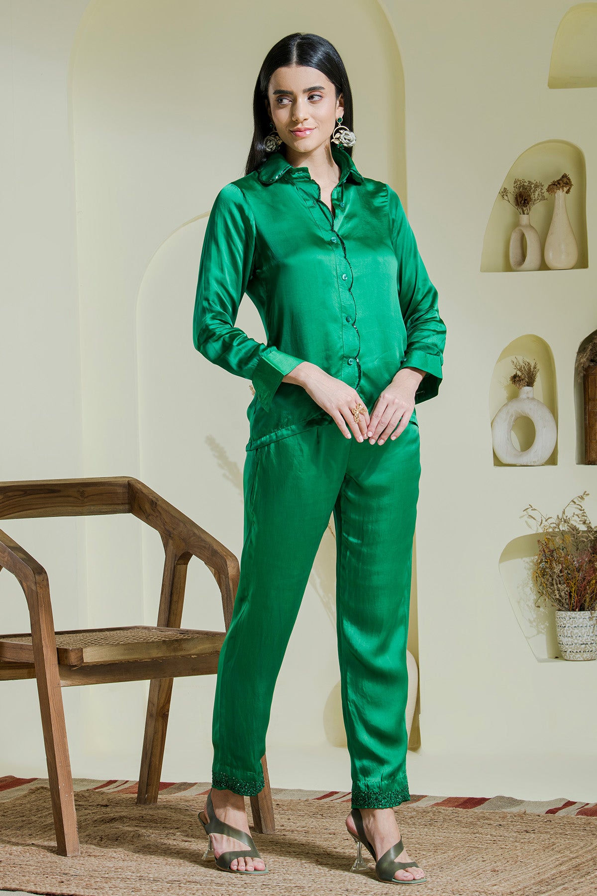 Green Embroidered Shirt & Pants