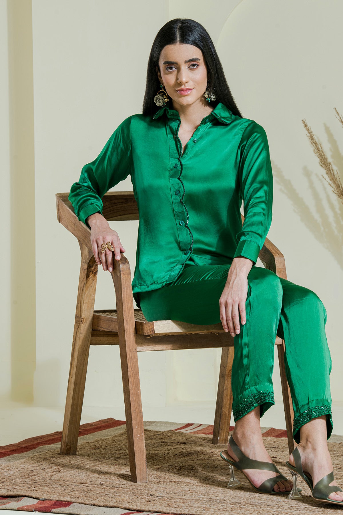 Green Embroidered Shirt & Pants