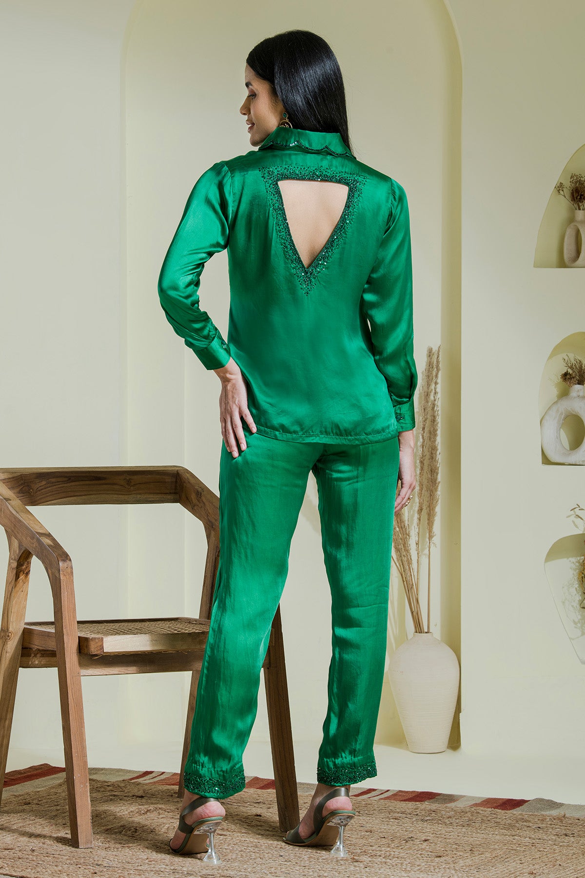 Green Embroidered Shirt & Pants