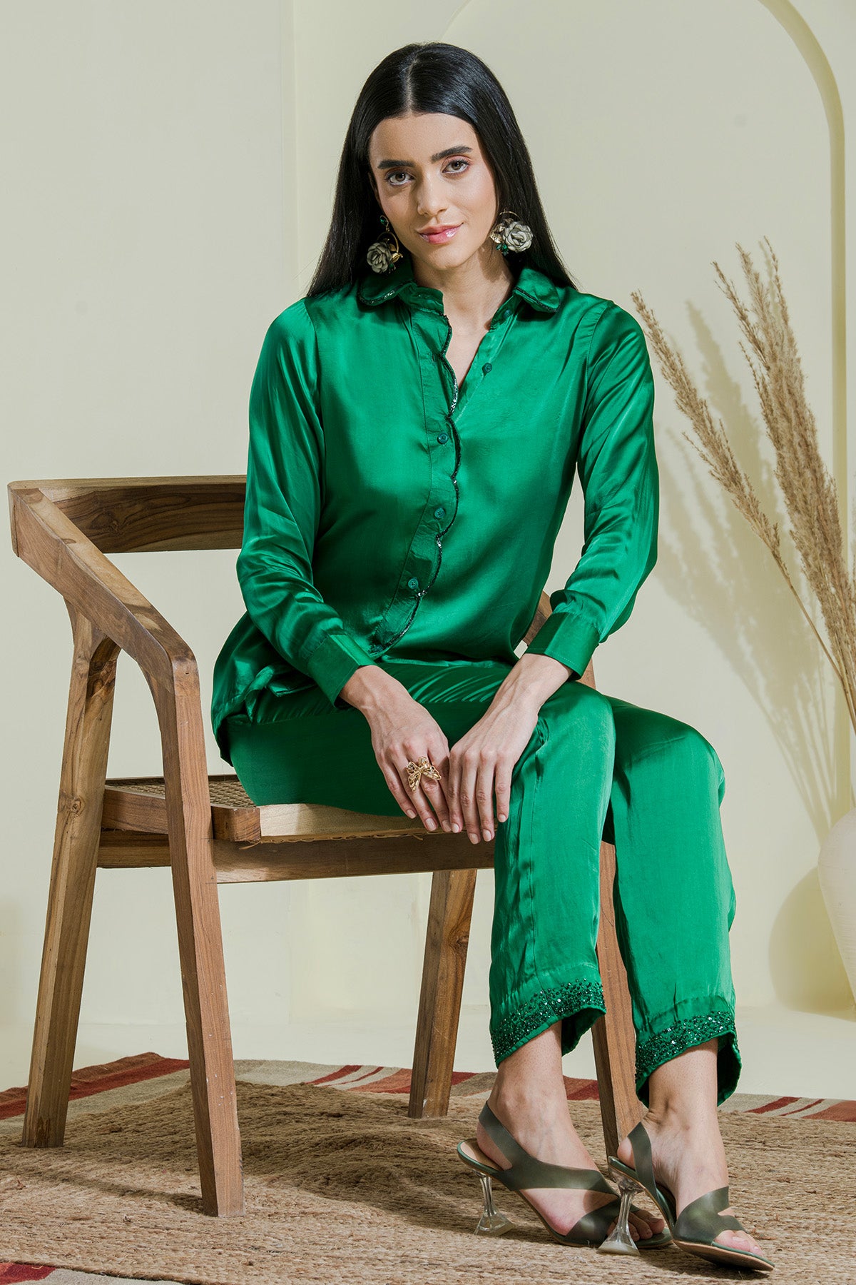 Green Embroidered Shirt & Pants