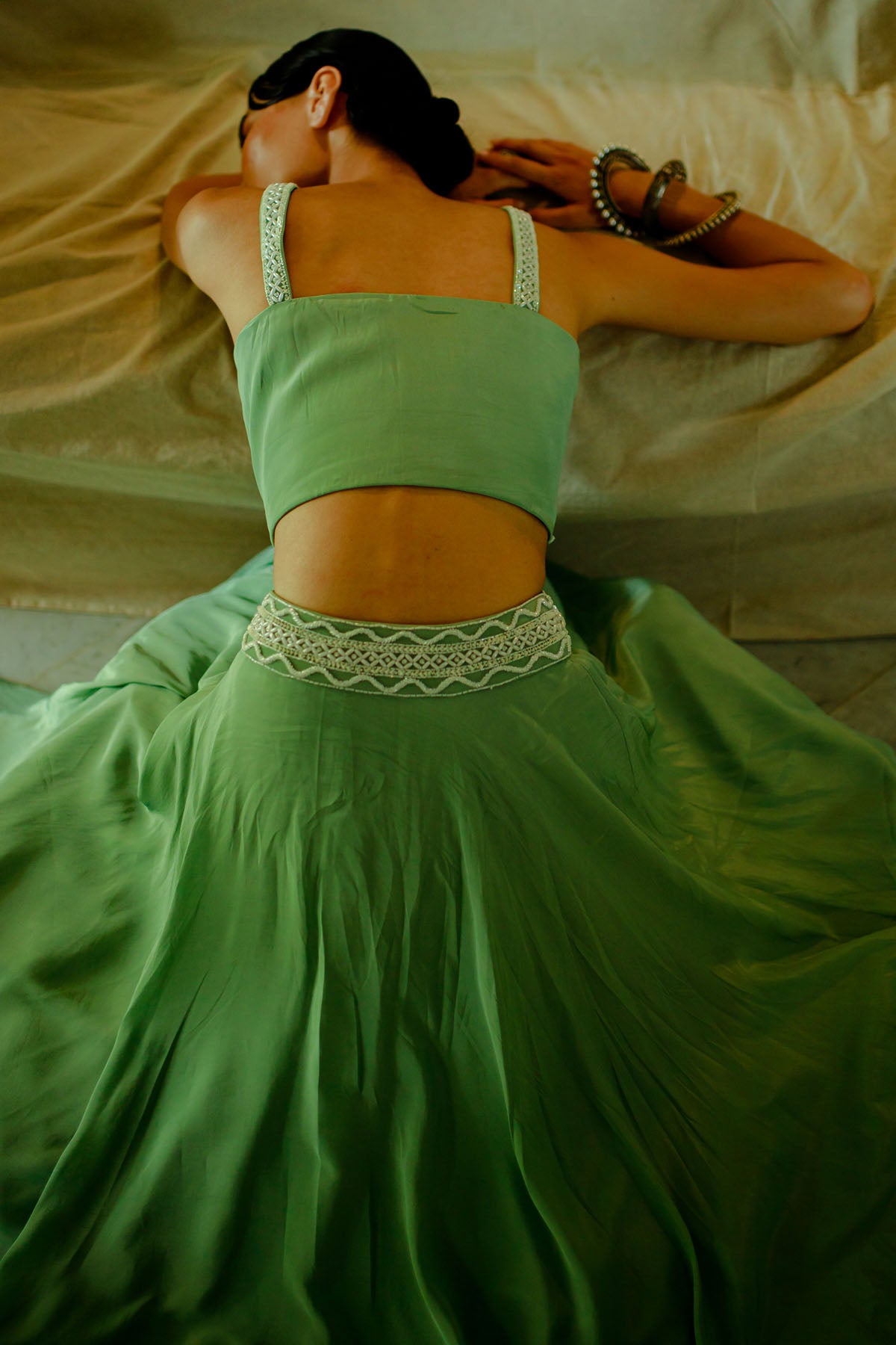 Green Embroidered Skirt & Blouse