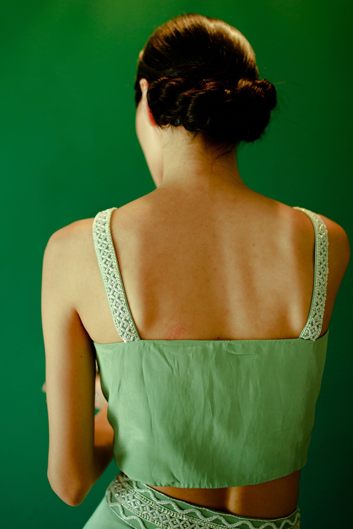 Green Embroidered Skirt & Blouse