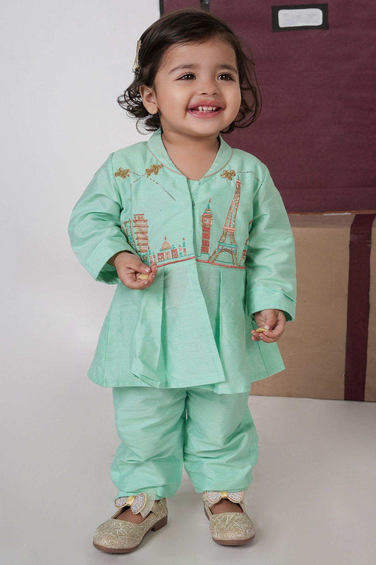 Embroidered Green Top & Pants