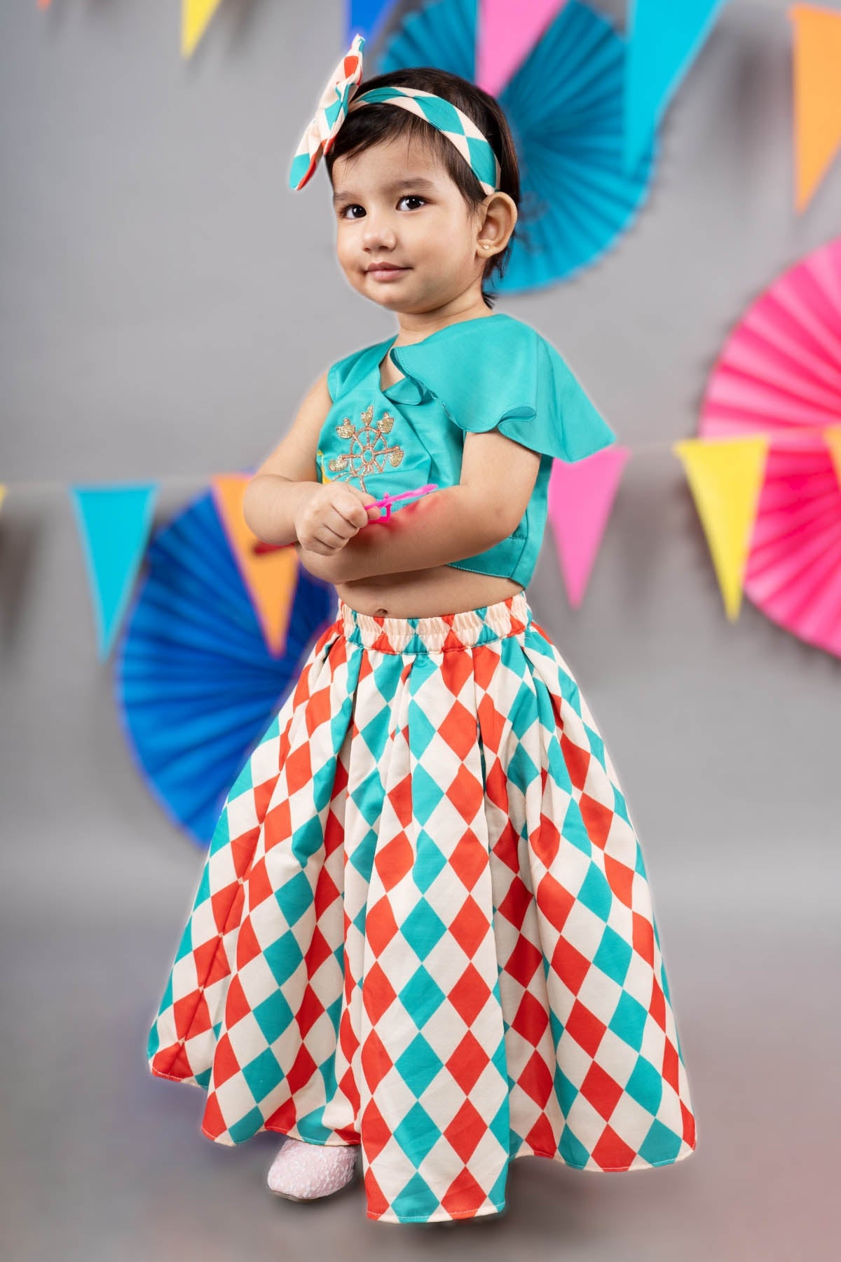 Green Embroidered Top & Skirt