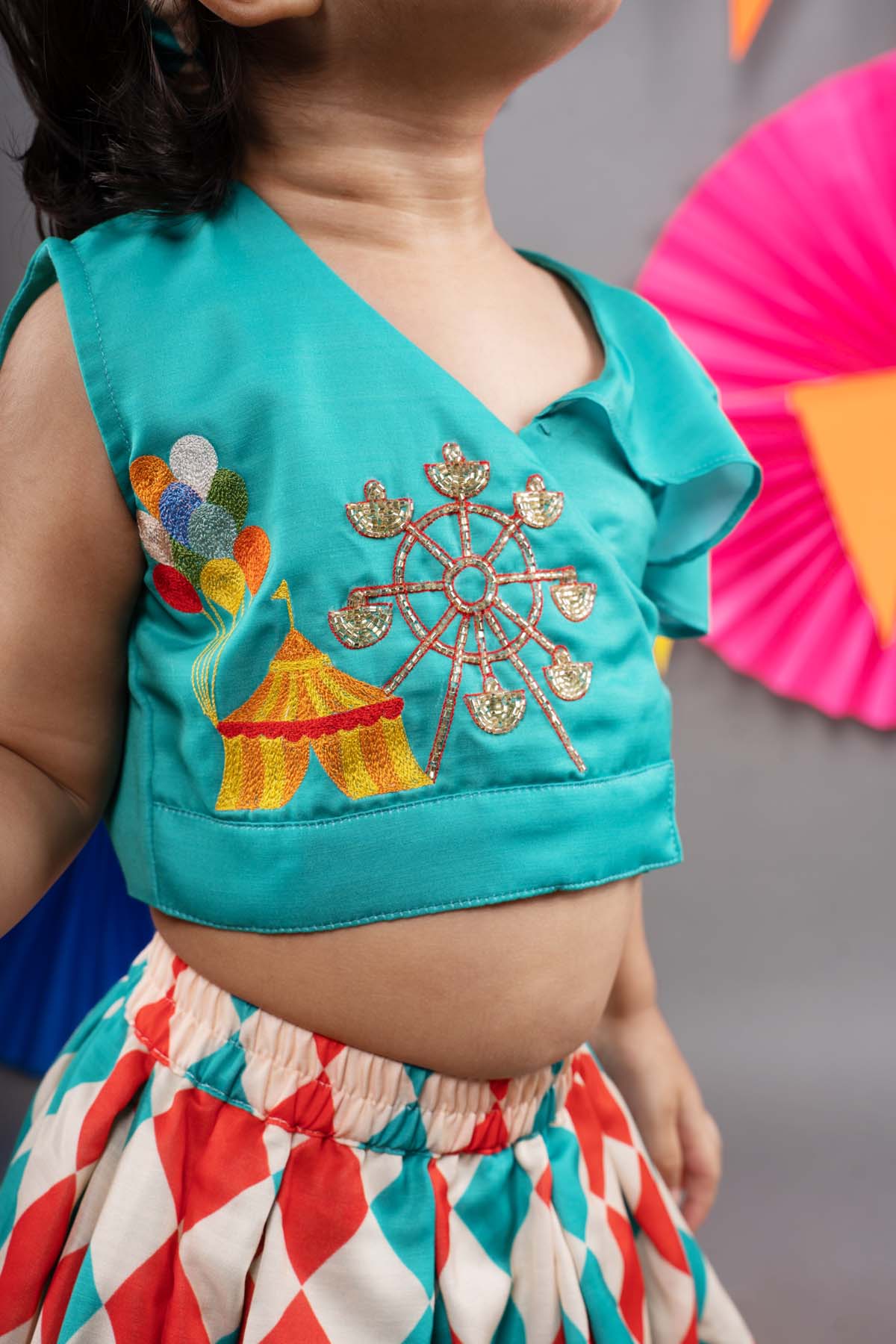 Green Embroidered Top & Skirt