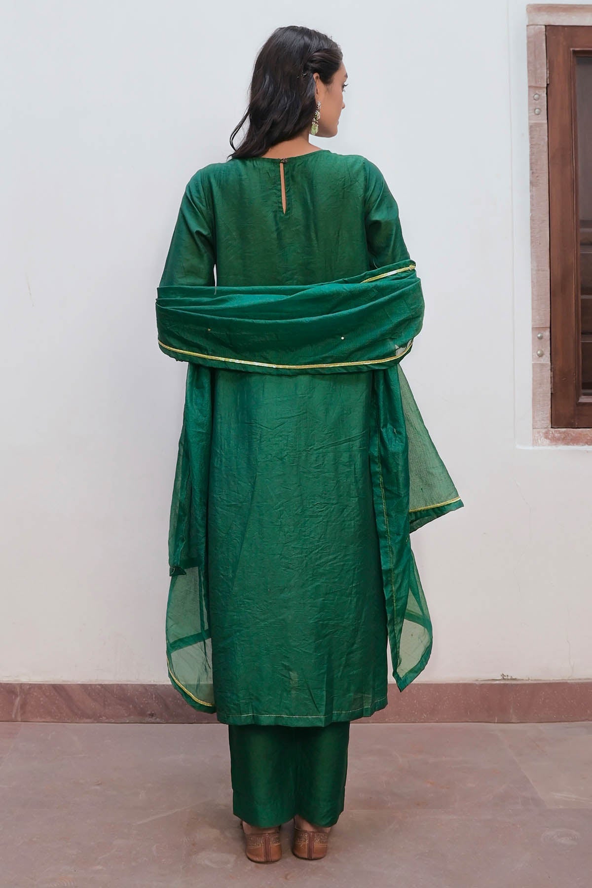 Green Embroidered Yoke Kurta Set