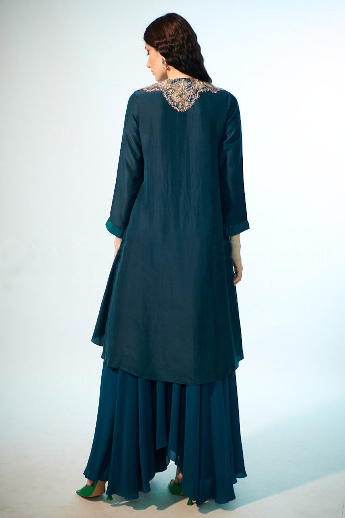 Green Embroidered Yoke Skirt Set