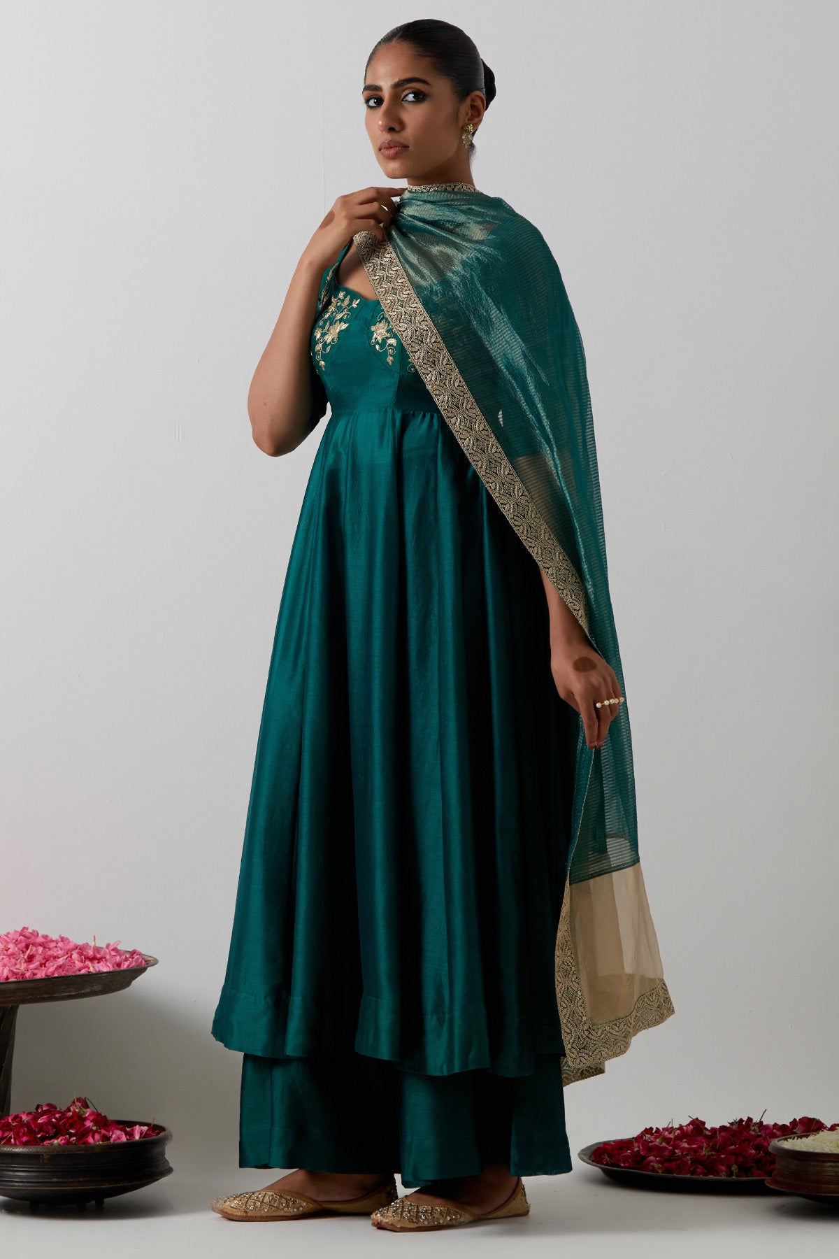 Green Embroidery Anarkali Set