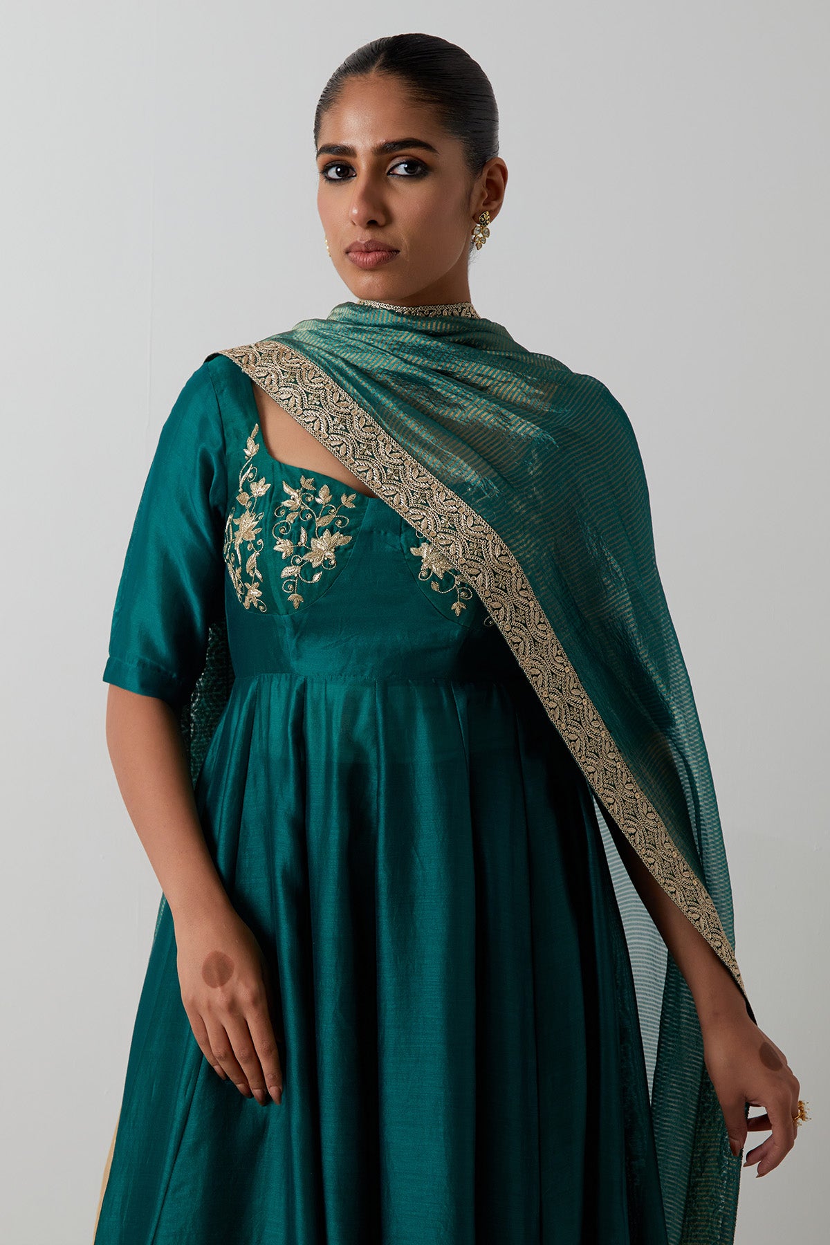 Green Embroidery Anarkali Set