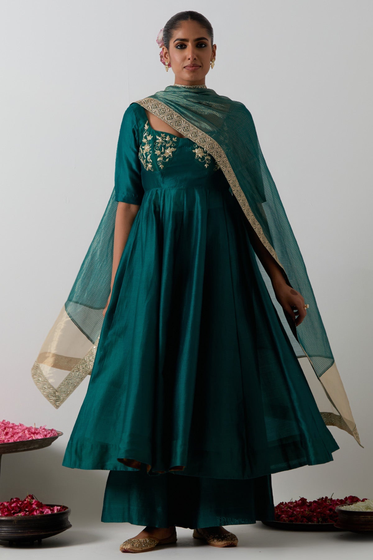 Buy Green Embroidery Anarkali Set for women by Vinusto online available at scrollnshops