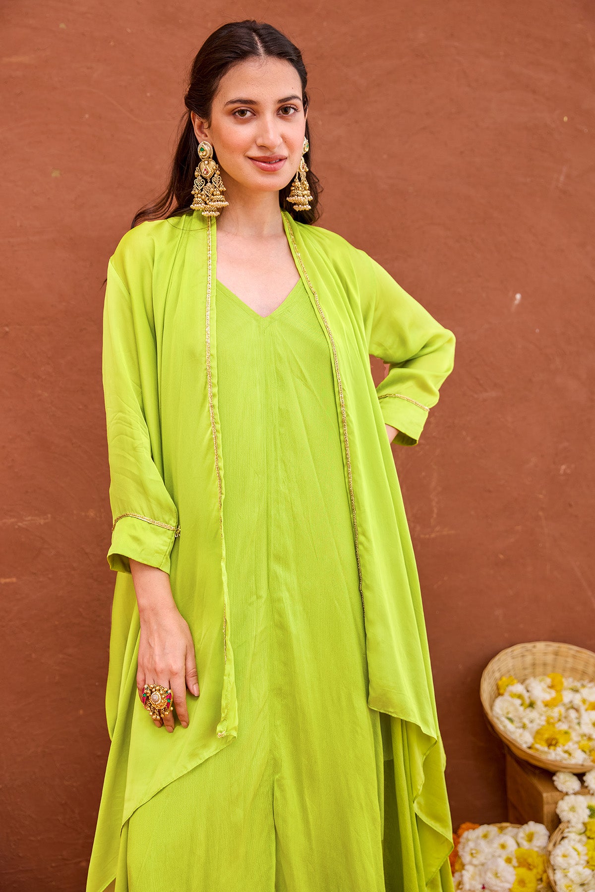 Green Embroidery Indo-Western