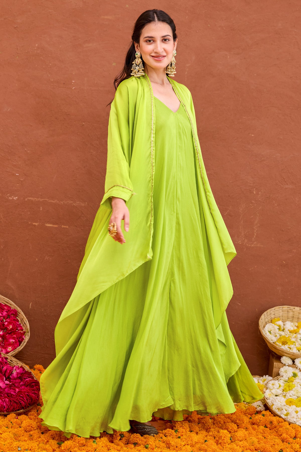 Green Embroidery Indo-Western
