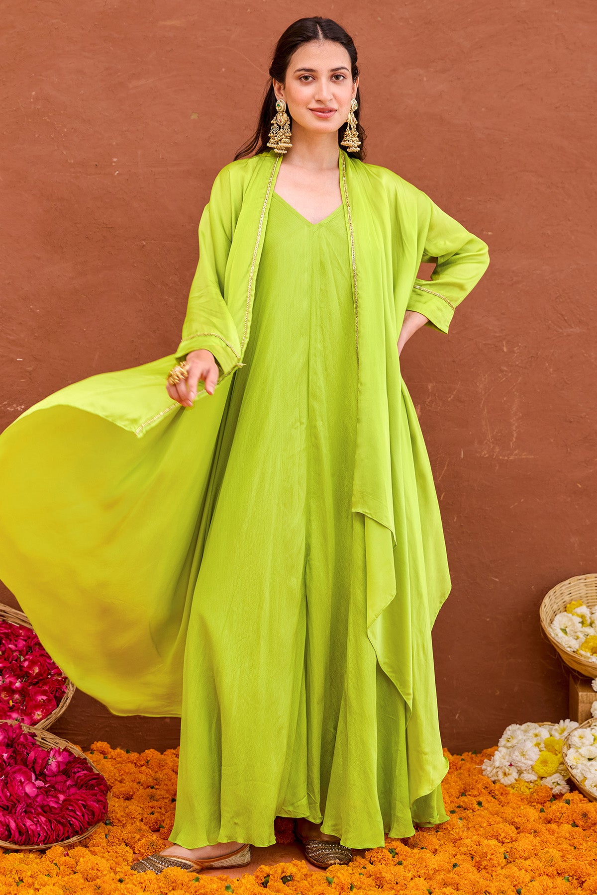 Green Embroidery Indo-Western