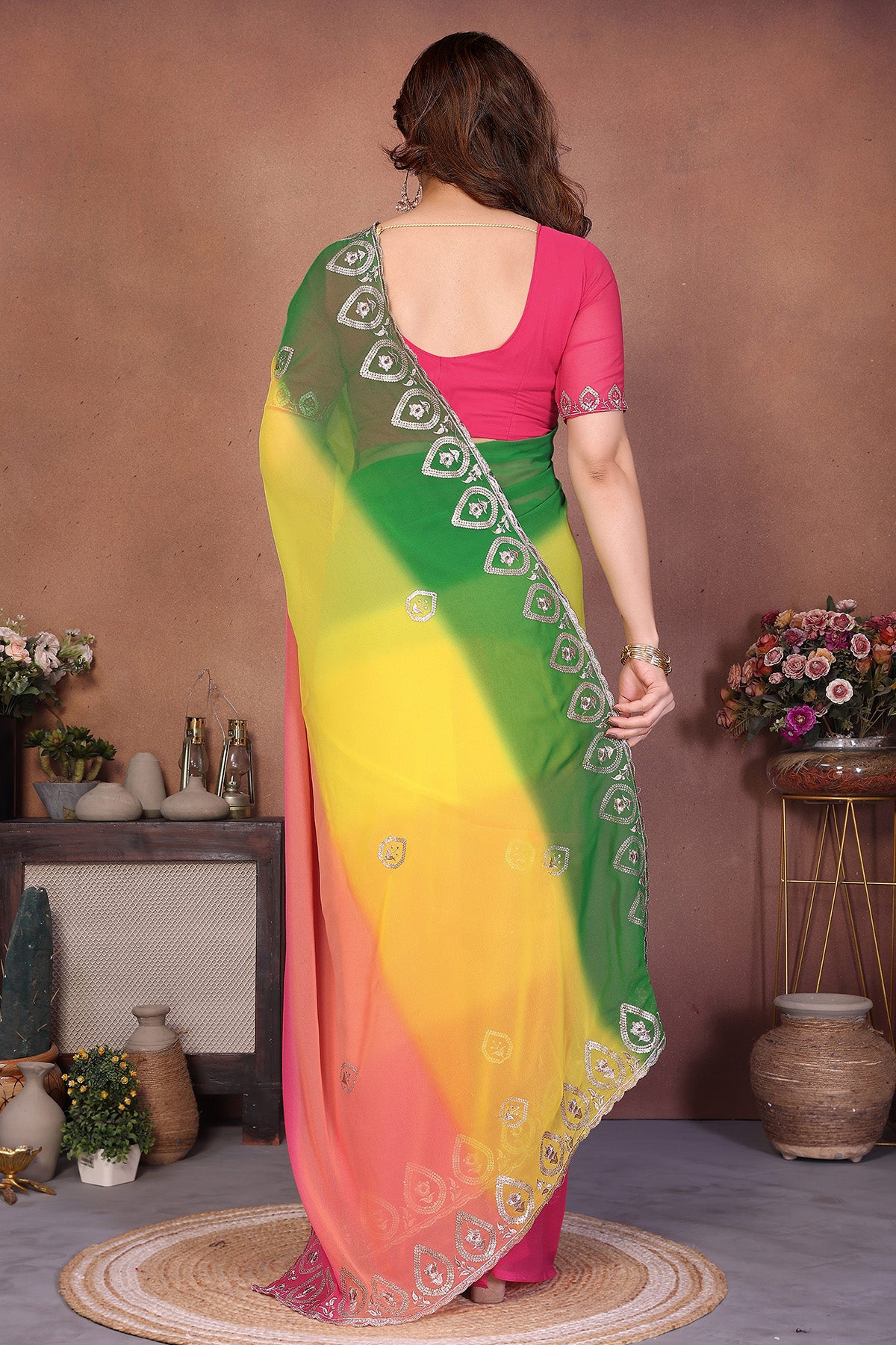 Green Embroidery Padding Saree