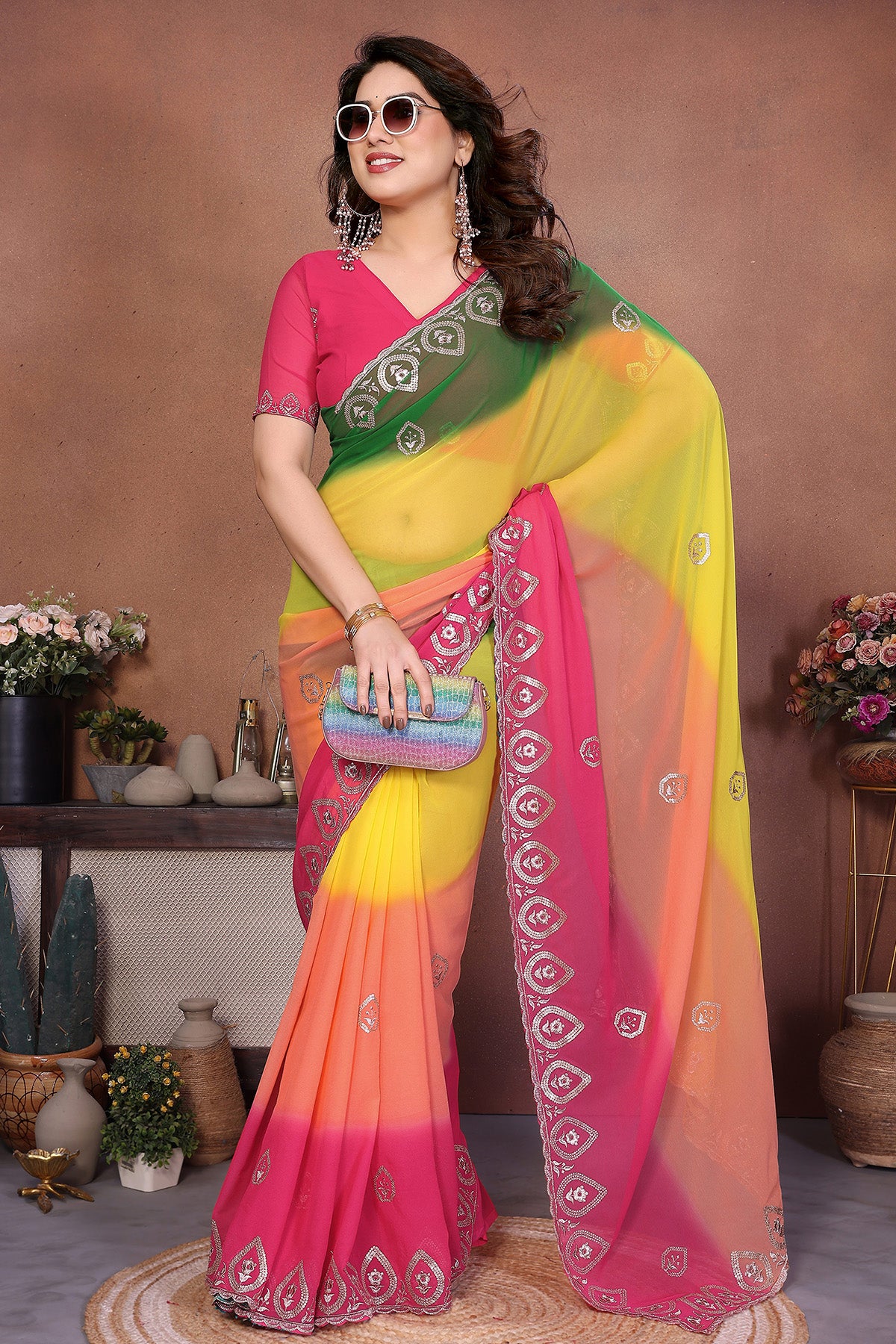 Green Embroidery Padding Saree