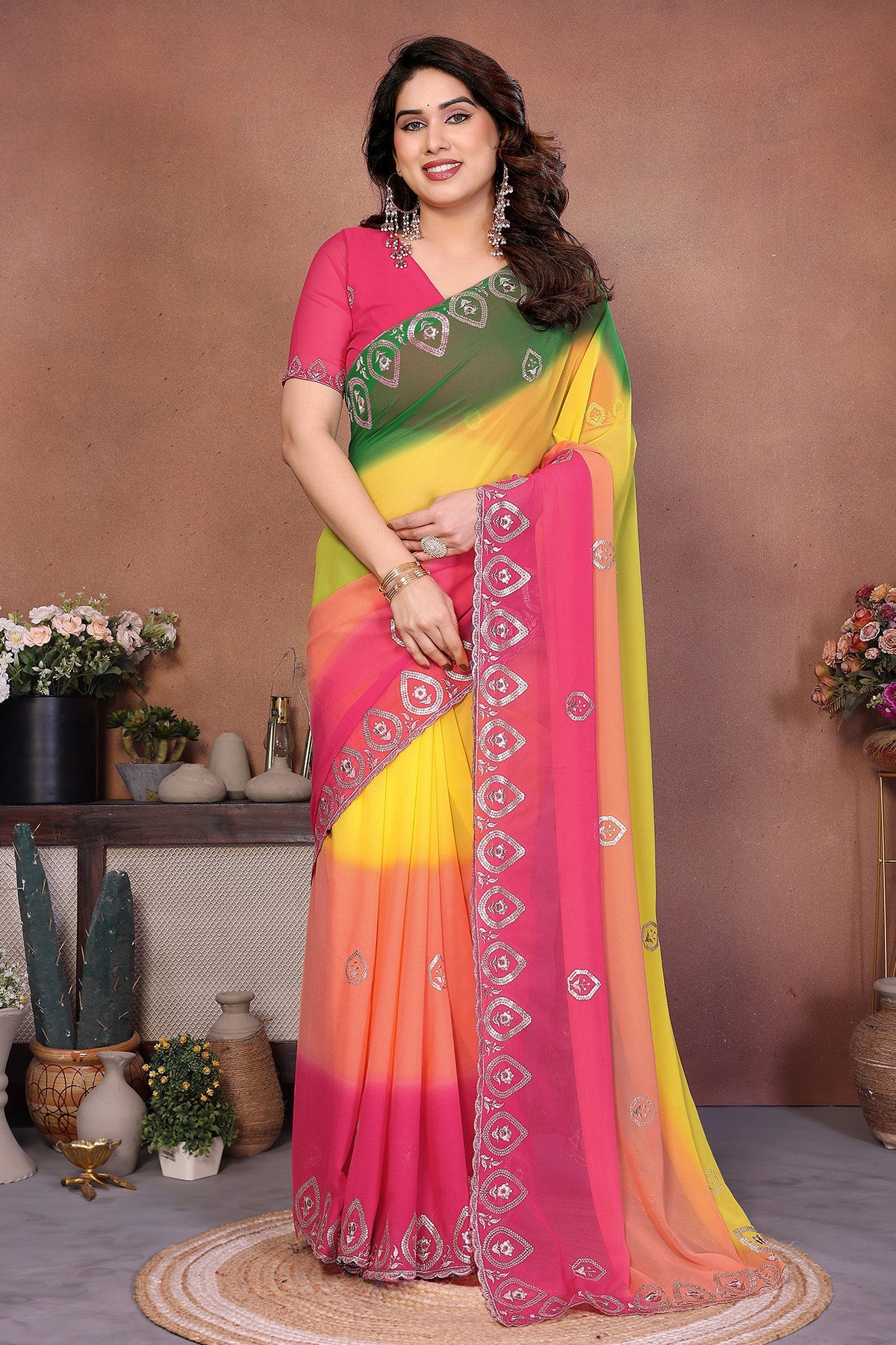 Buy Green Embroidery Padding Saree for women by Aastha Fashion online available at scrollnshops