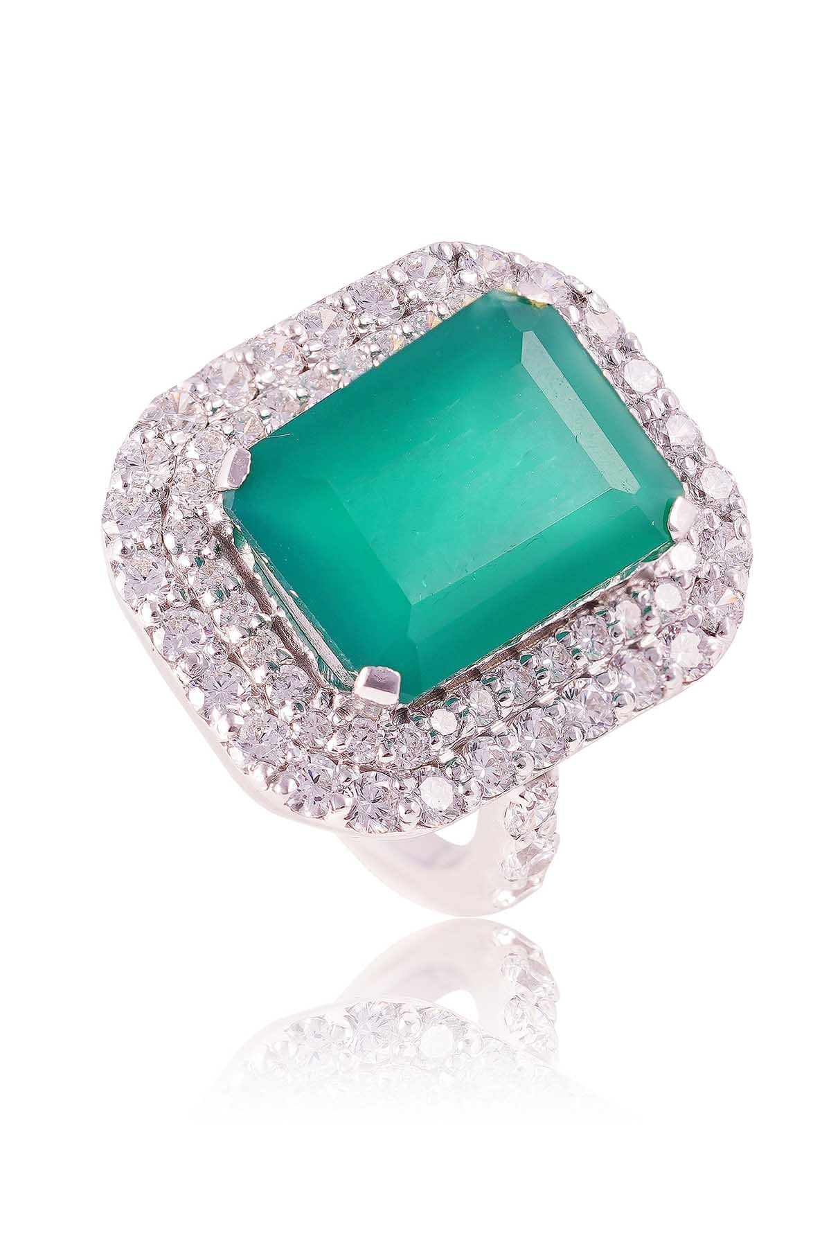 Buy Green Emerald Stone Regency Ring by Prata for women online at ScrollnShops