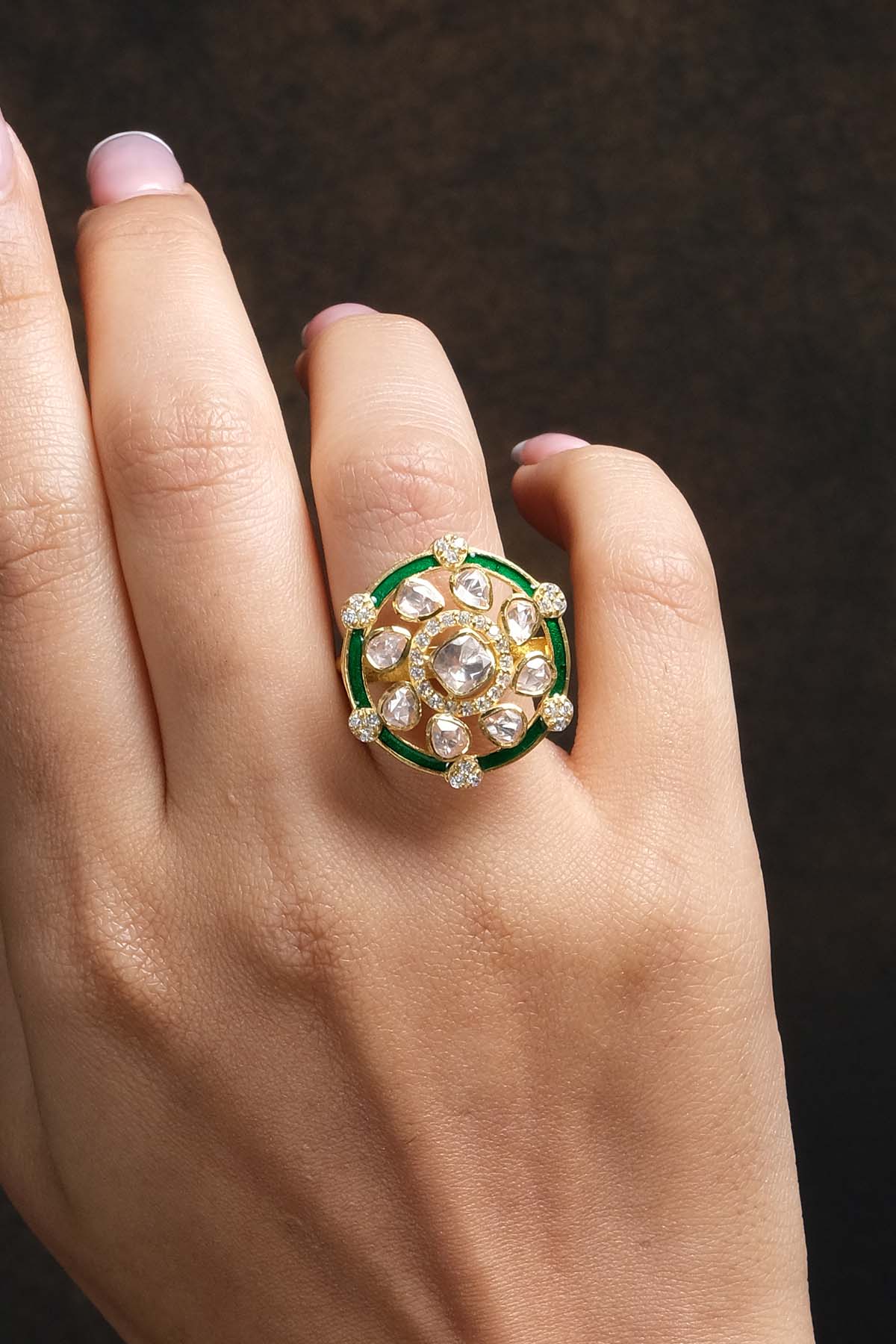 Green Enamel Embellished Ring